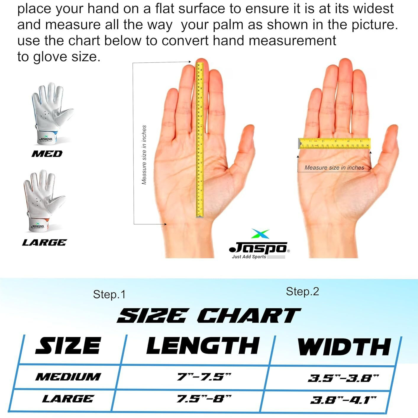 jaspo League Cricket Batting Gloves-for Beginner PlayersLeather Palm|Nylon Stitch|Air Vents|Elastic Towel Wrap for Adult/Seniors Color (White Blue)-Recommended for Soft Ball only