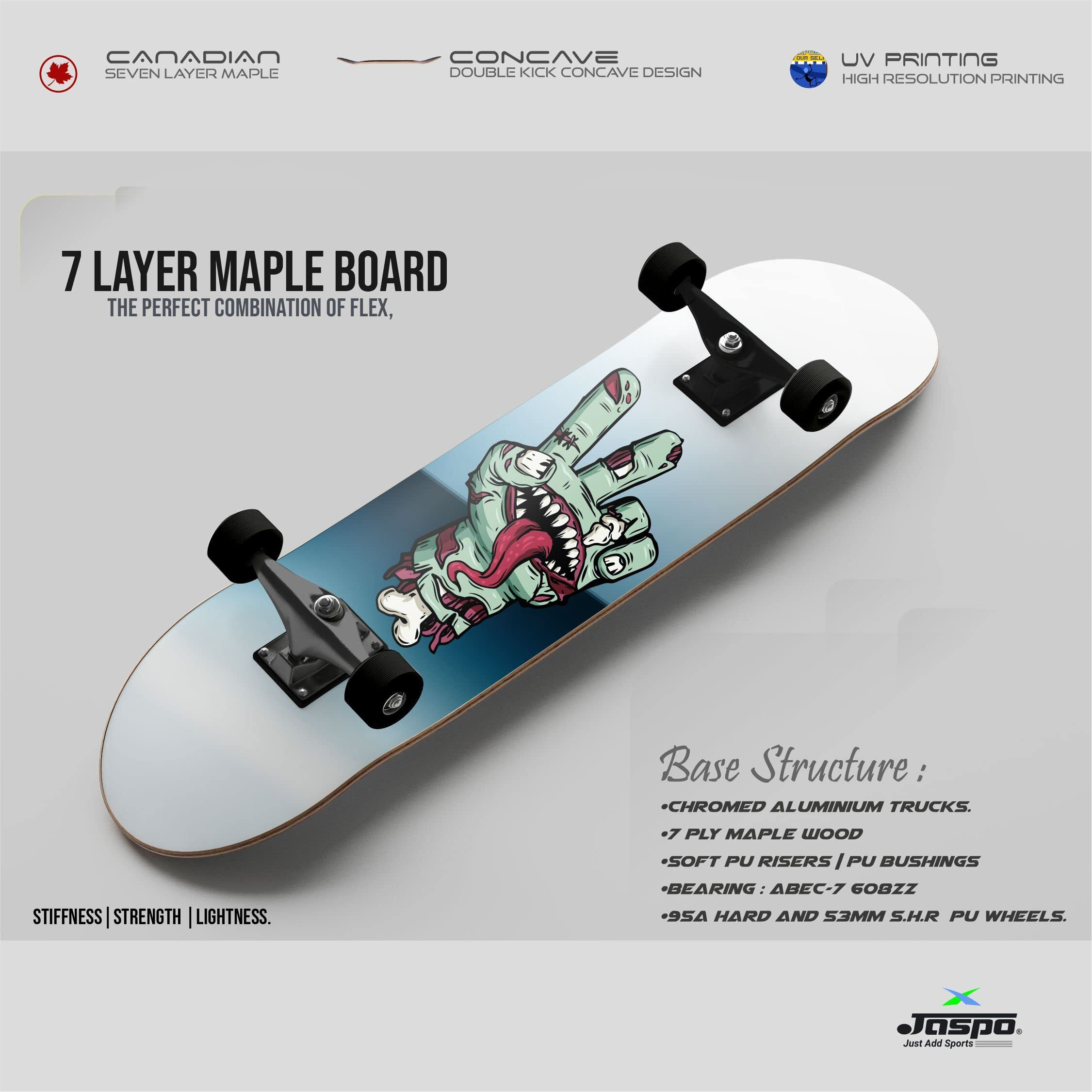Jaspo Canadian Maple Skateboard (31X 8) inches Fully Assembled 7 Layer Canadian Maple Skateboard for Kids/Boys/Girls/Youth/Adults  Made in India (Snut)