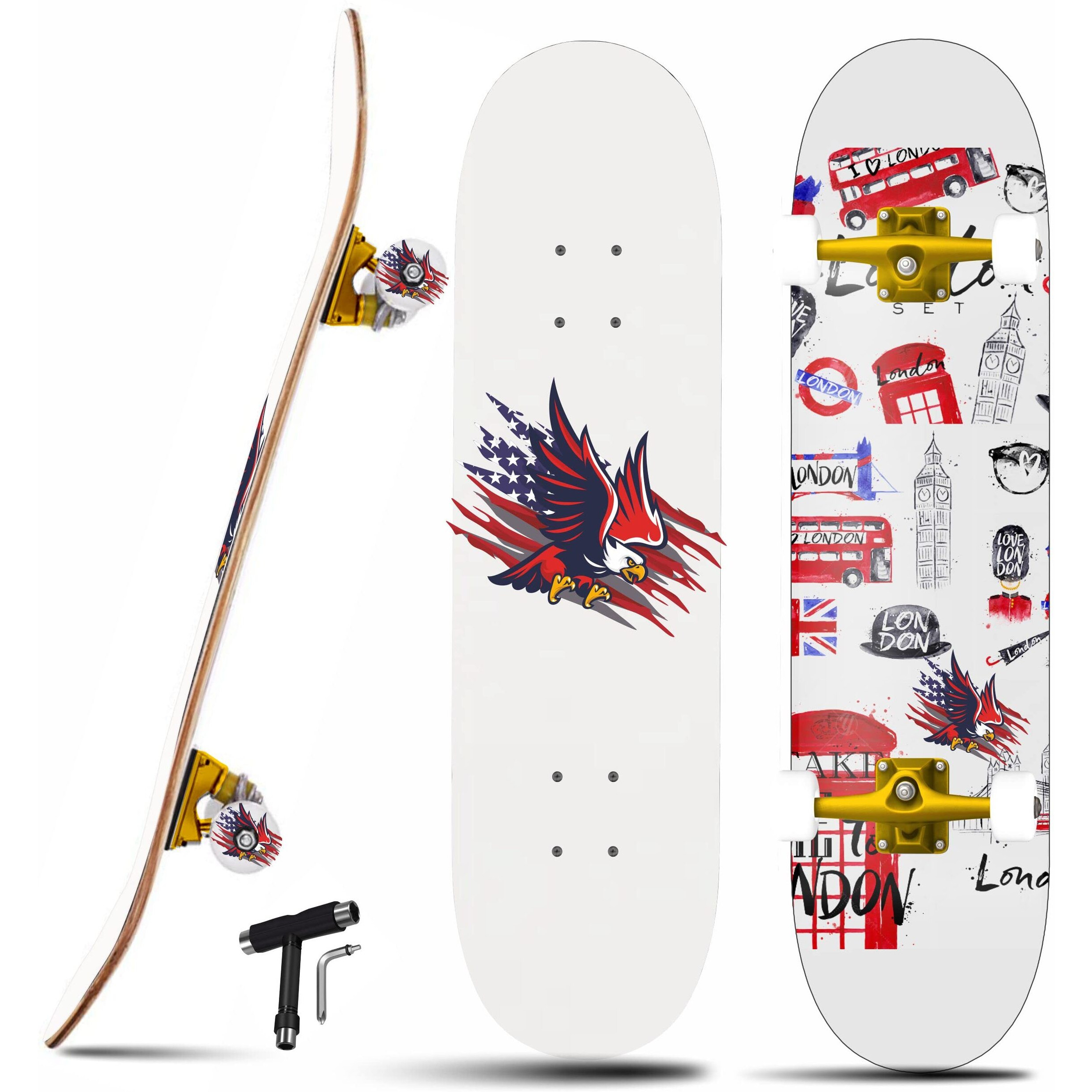 Jaspo Canadian Maple Skateboard (31X 8) inches Fully Assembled 7 Layer Canadian Maple Skateboard for Kids/Boys/Girls/Youth/Adults  Made in India (London Dreams)