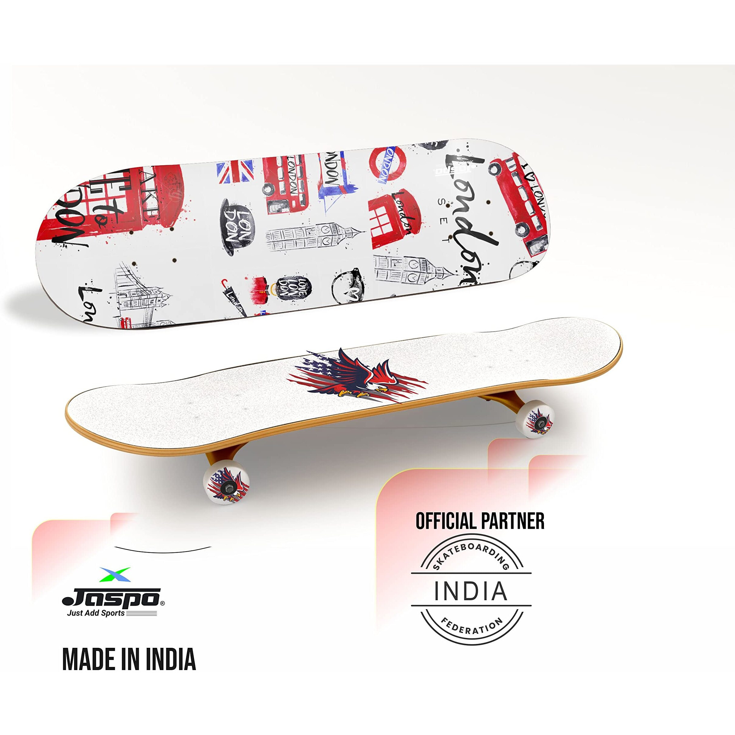 Jaspo Canadian Maple Skateboard (31X 8) inches Fully Assembled 7 Layer Canadian Maple Skateboard for Kids/Boys/Girls/Youth/Adults  Made in India (London Dreams)