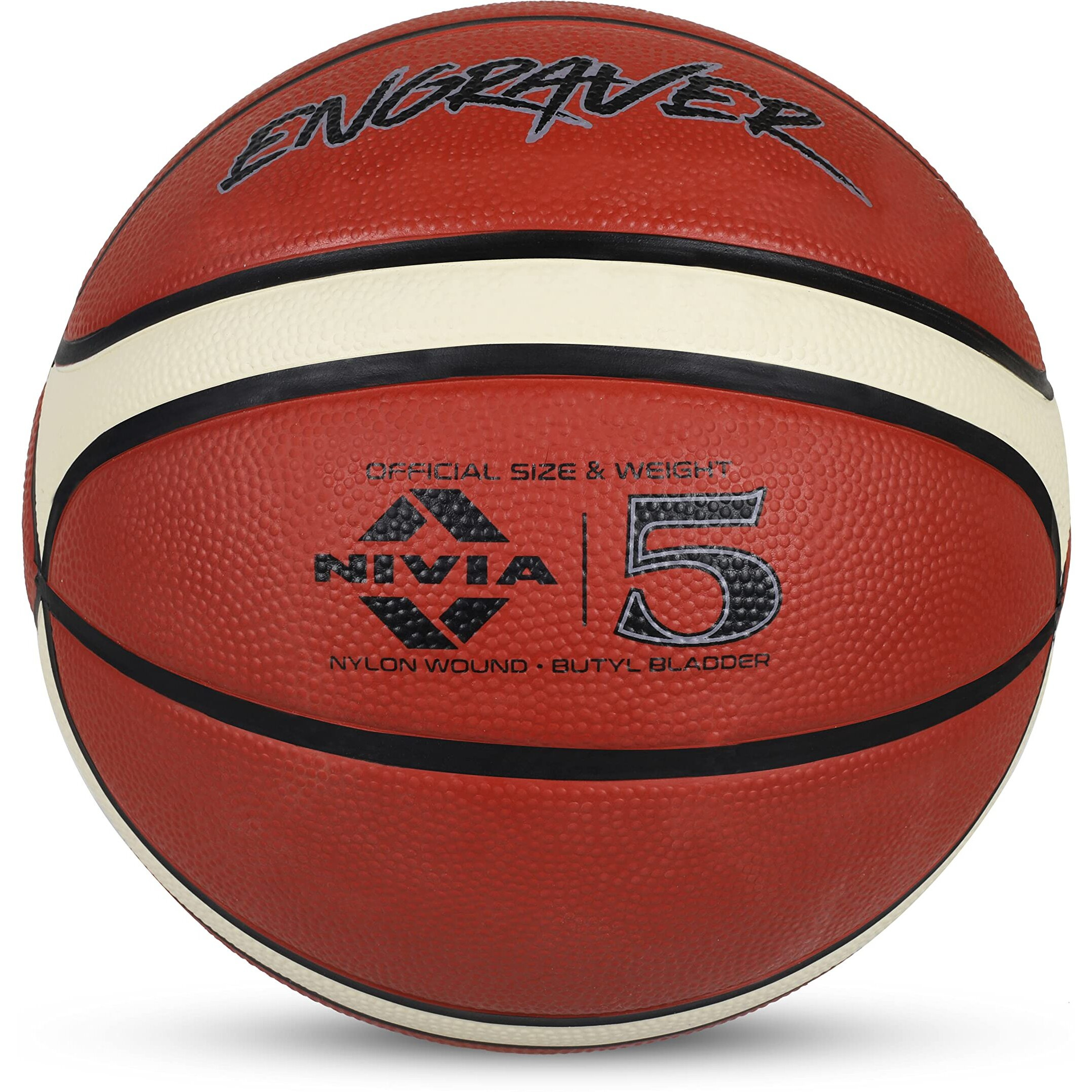 Nivia Engraver Basketball/Soft Rubberized Moulded/14 Panel/Suitable for Hard Surface/Match Ball/for Men/Basketball Size - 5 (Brown/Creme)