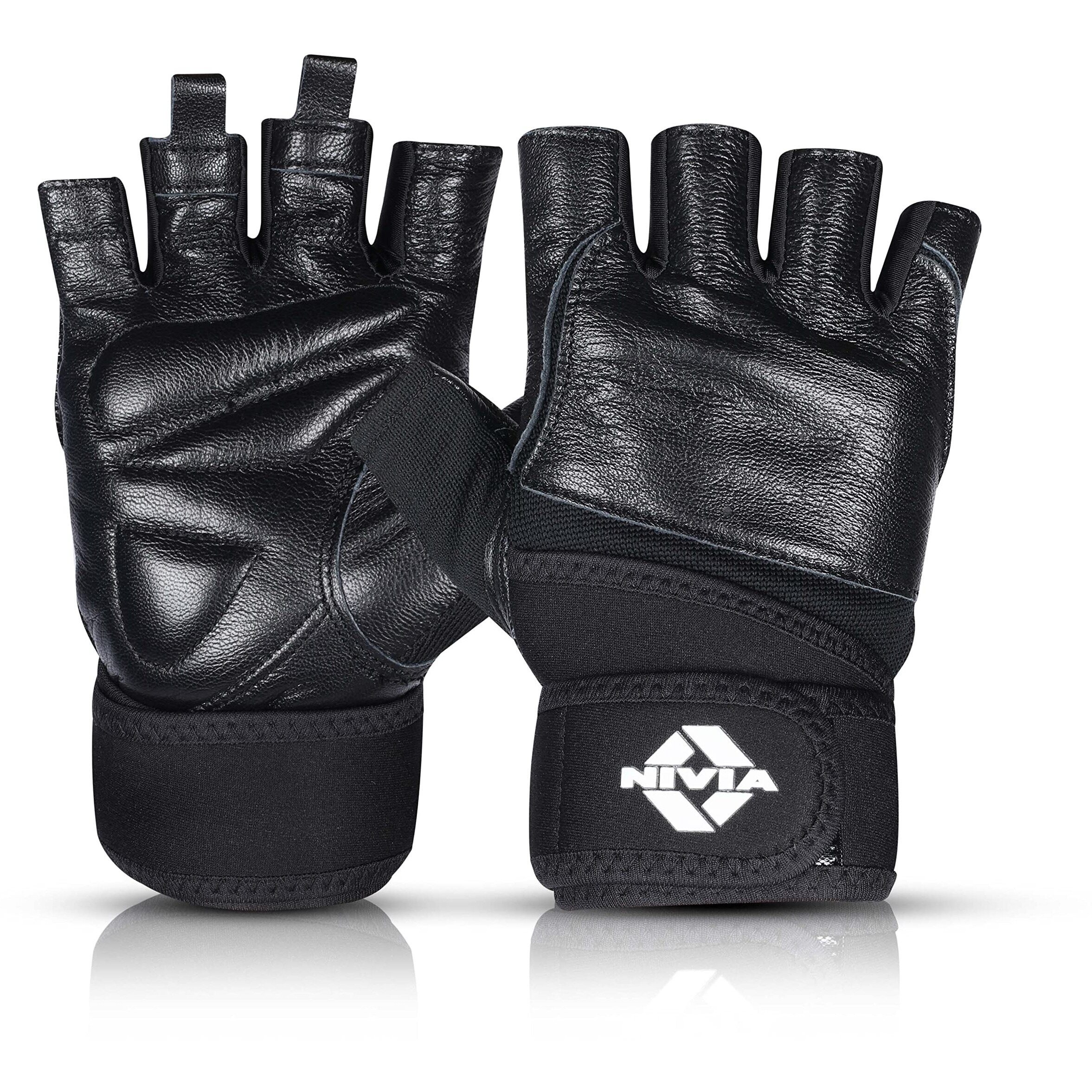 Nivia Venom 709M Leather Gym Gloves, Medium (Black)