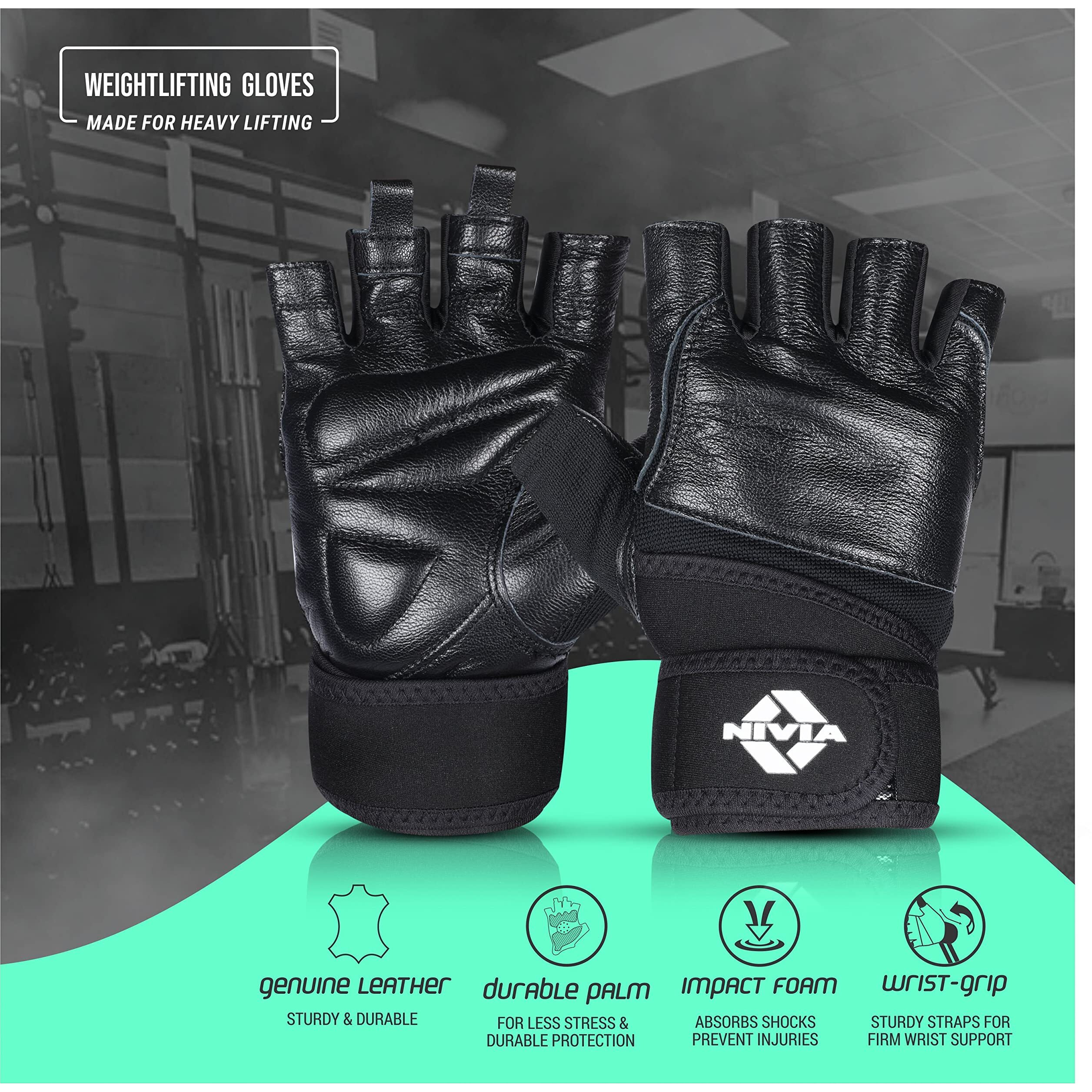 Nivia Venom 709M Leather Gym Gloves, Medium (Black)