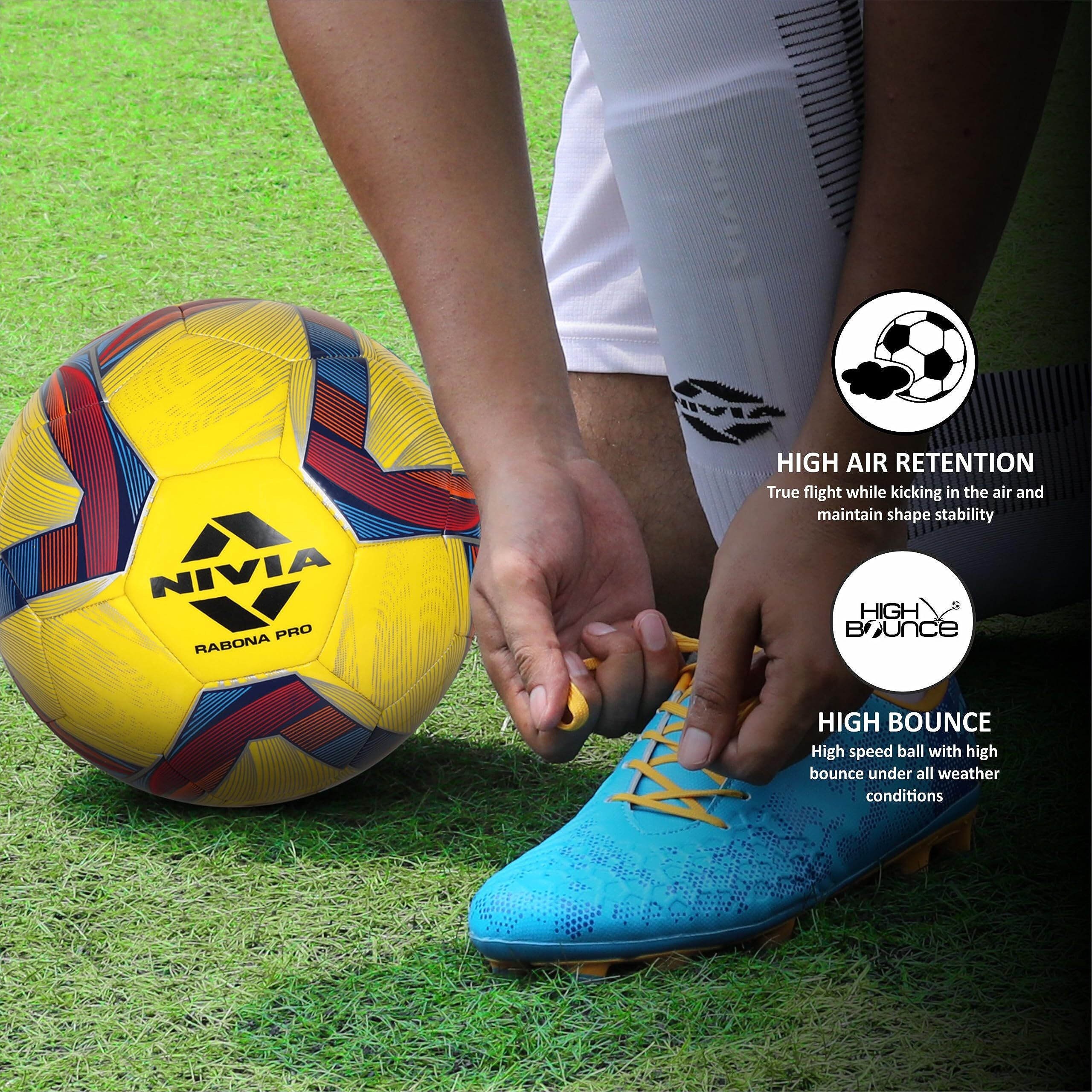 Nivia Rabona Pro Football/TPU Stitched/32 Panel/Suitable for Soft & Dry Ground/International Match Ball/FIFA Basic Football for Men/Women (Yellow) Size-5
