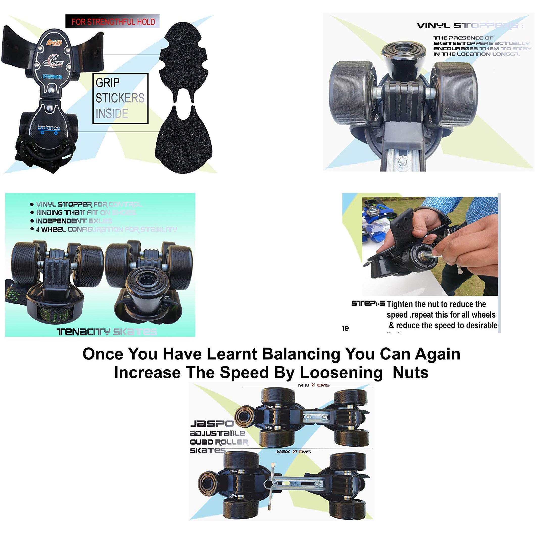 jaspo Tenacity Zxi Adjustable Roller Skates (Black, Unisex, Speed_Wheel)