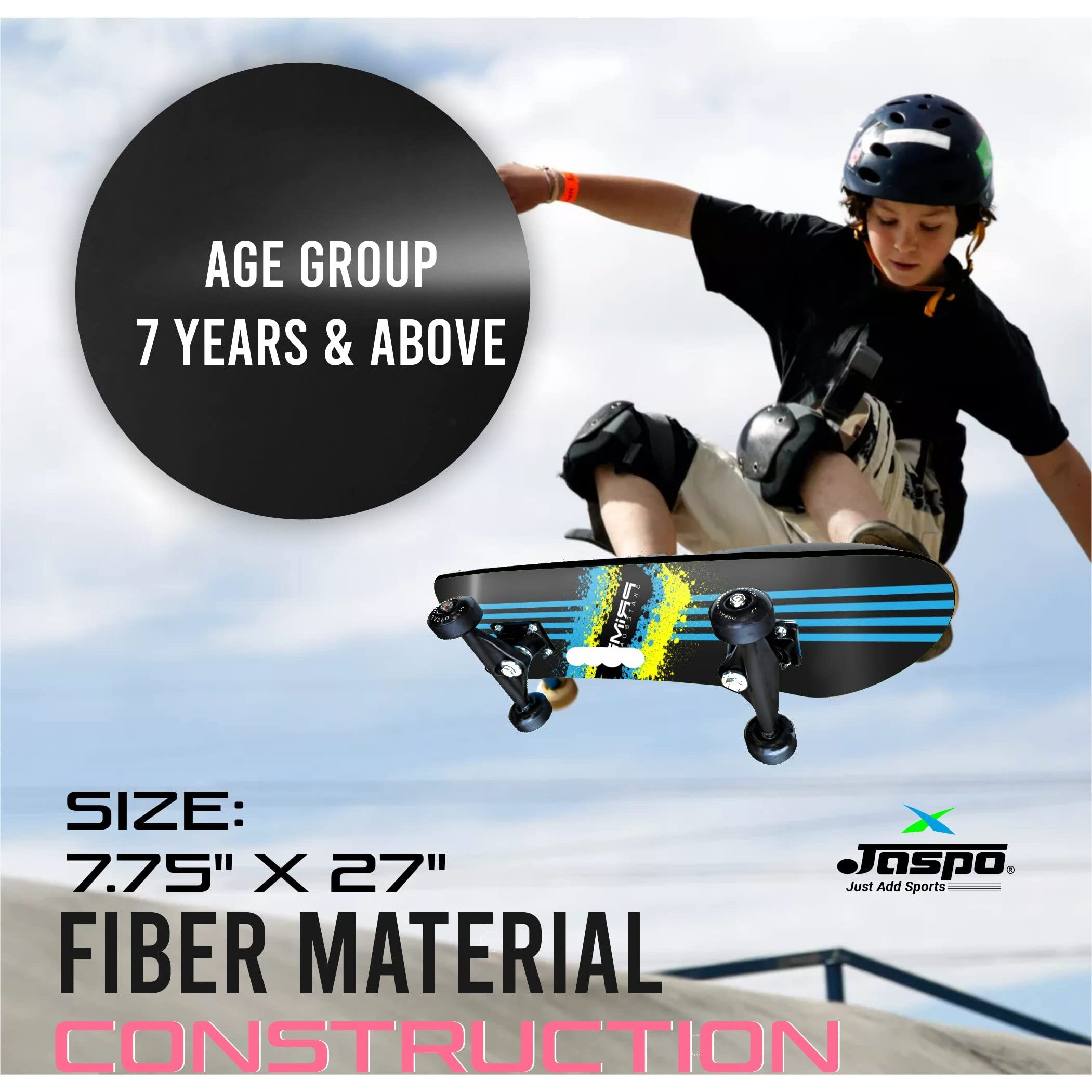 Jaspo Hurricane Speedex (27  * 7.75 ) Fiber Skateboard Suitable for Age Group Above 7 Years, Fibreglass, Green