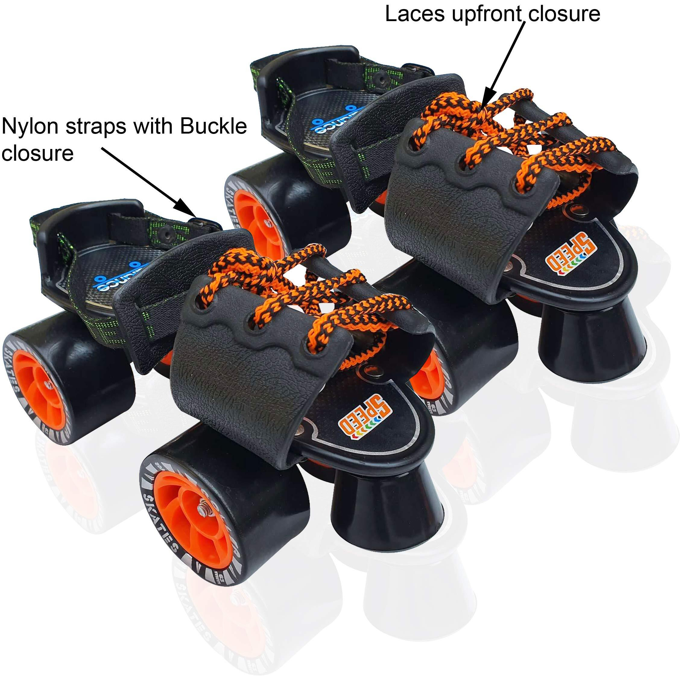 jaspo Big Boss Adjustable Quad Roller Skates Suitable For Age Group 6-14 Years Old, Unisex, Roller_Derby_Wheel (Black)