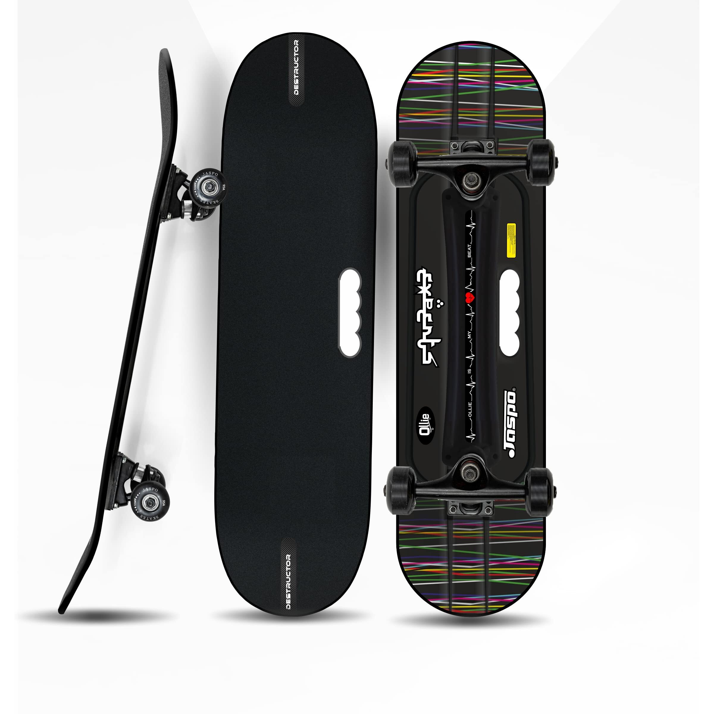 jaspo Polyurethane Hurricane Ollie Spiral Fiber Composite Skateboard for Age Group Above 10 Years with 100 kg Weight Handling Capacity (31x8 Inch, Black)uk