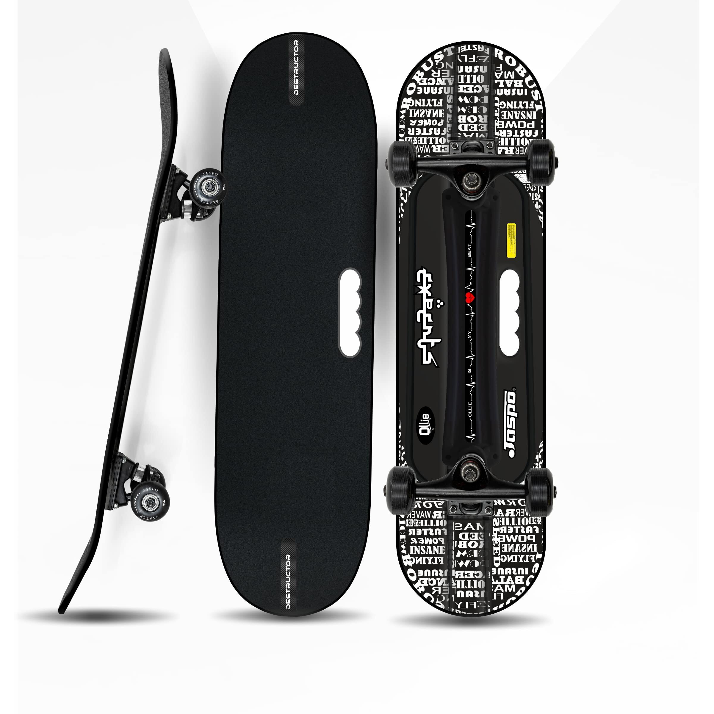 jaspo Polyurethane Hurricane Ollie Quilt Fiber Skateboard for Age Group Above 10 Years with 100 kg Weight Handling Capacity (Black, 31x8 Inch uk, Fiber Composite)