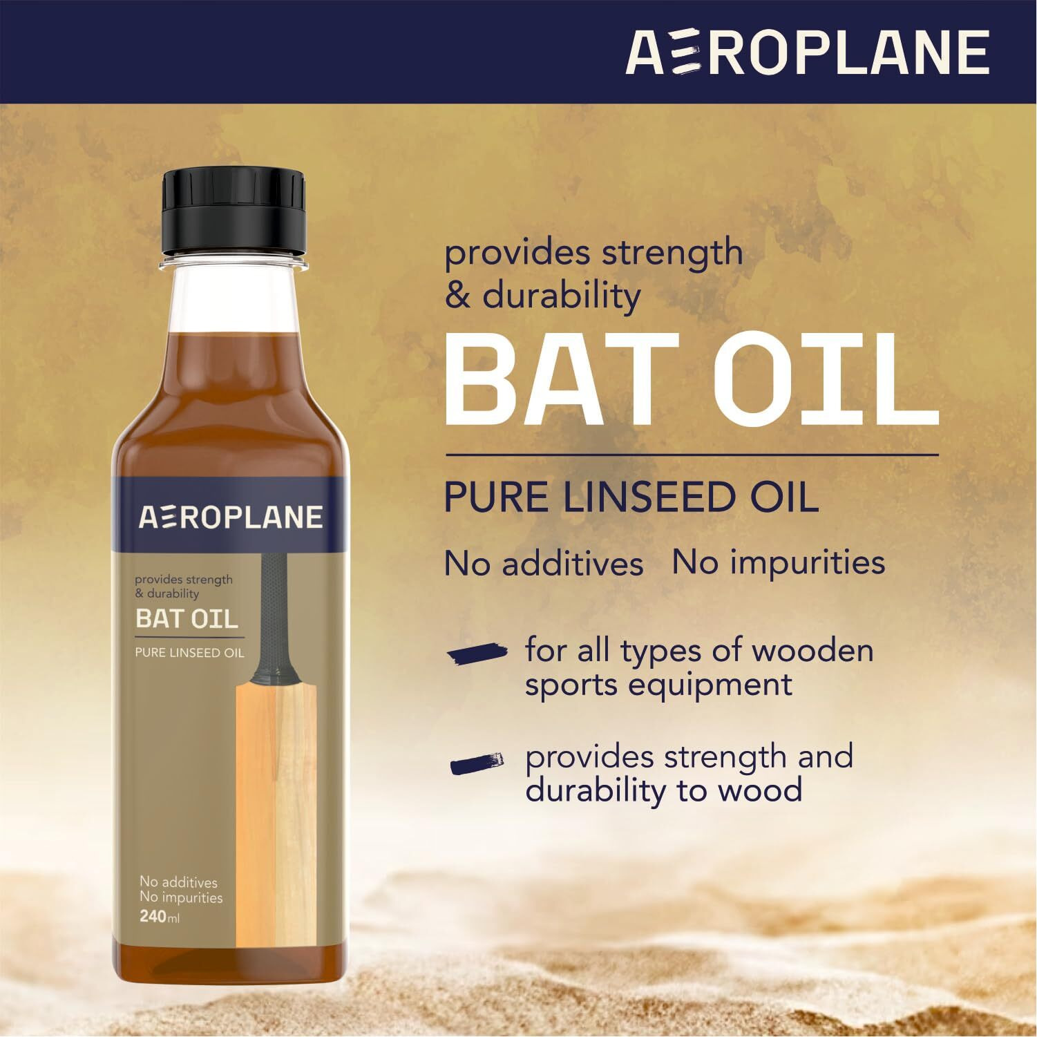 Aeroplane - Bat Oil - Used to Protect, Increase Durability and Strengthen Cricket Bat - 240 ML