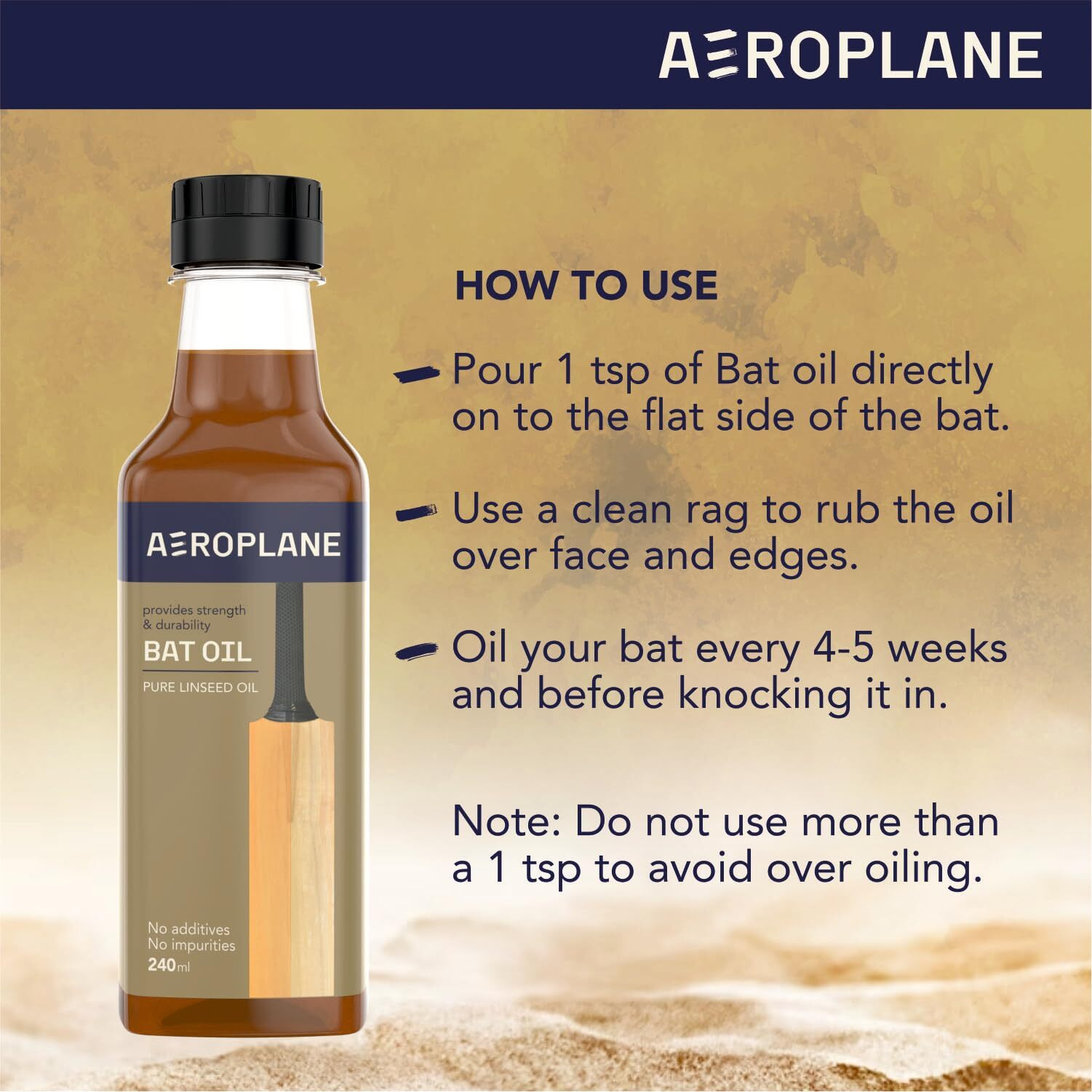 Aeroplane - Bat Oil - Used to Protect, Increase Durability and Strengthen Cricket Bat - 240 ML
