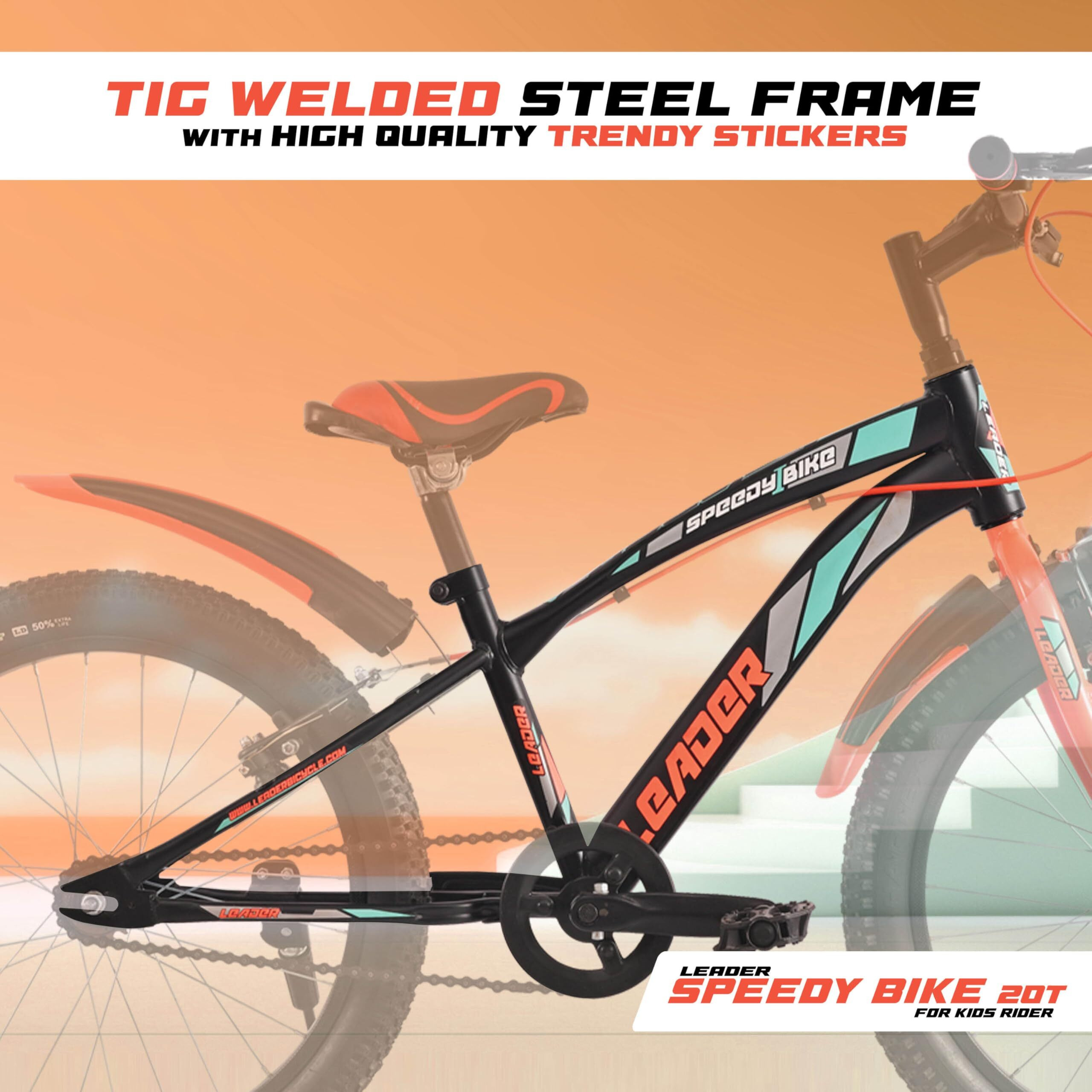 Leader Speedy Bike 20T Kids Cycle for Age 6 to 9 Years (Black/Orange) | Frame Size 12  | Unisex Cycle