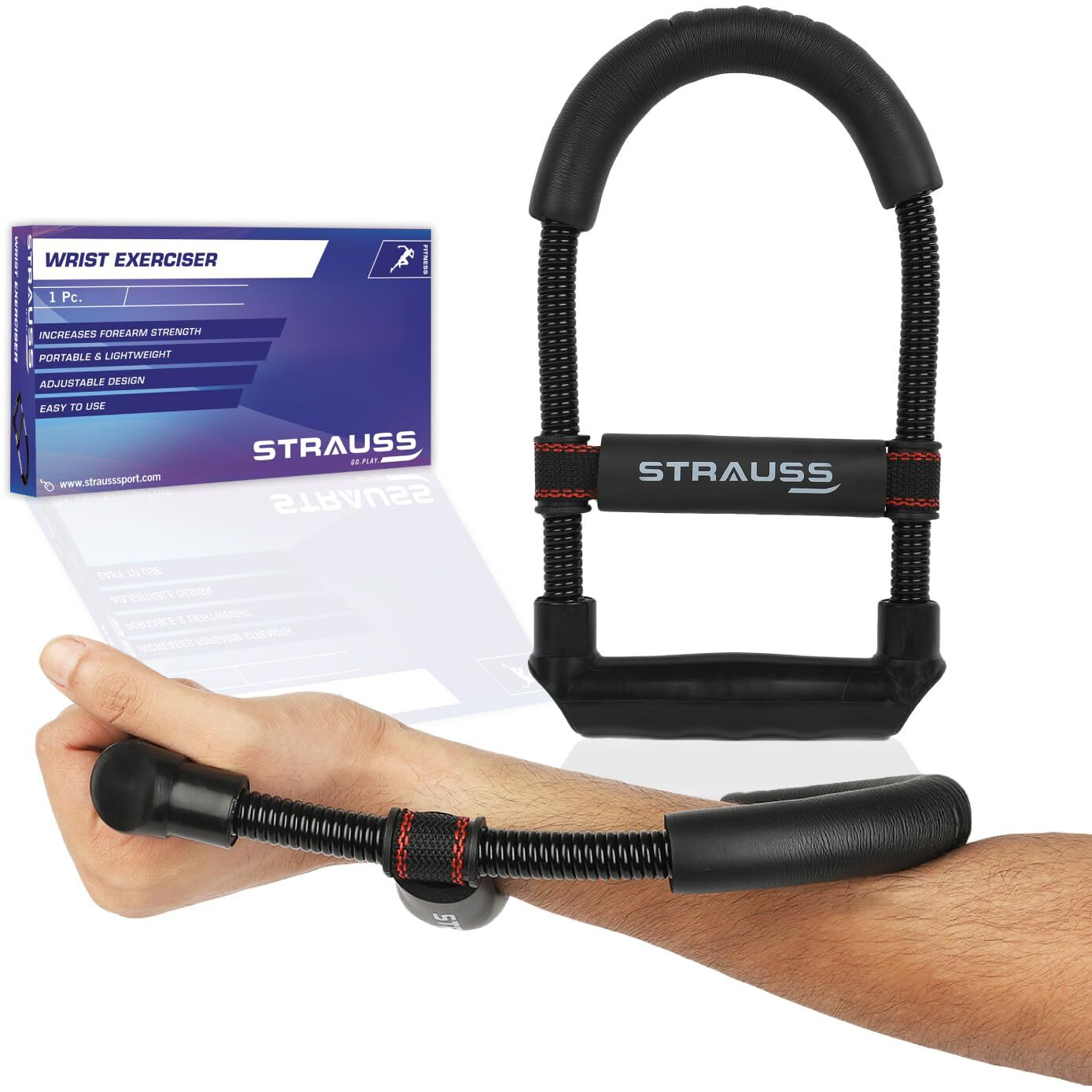Strauss Wrist/Forearm Strengthener |Improves Grip Strength |Arm Exercise Equipment for Forearm Workout |Adjustable Resistance |Hand and Wrist Strength Trainer|Ideal for Athletes and Musicians, (Black)