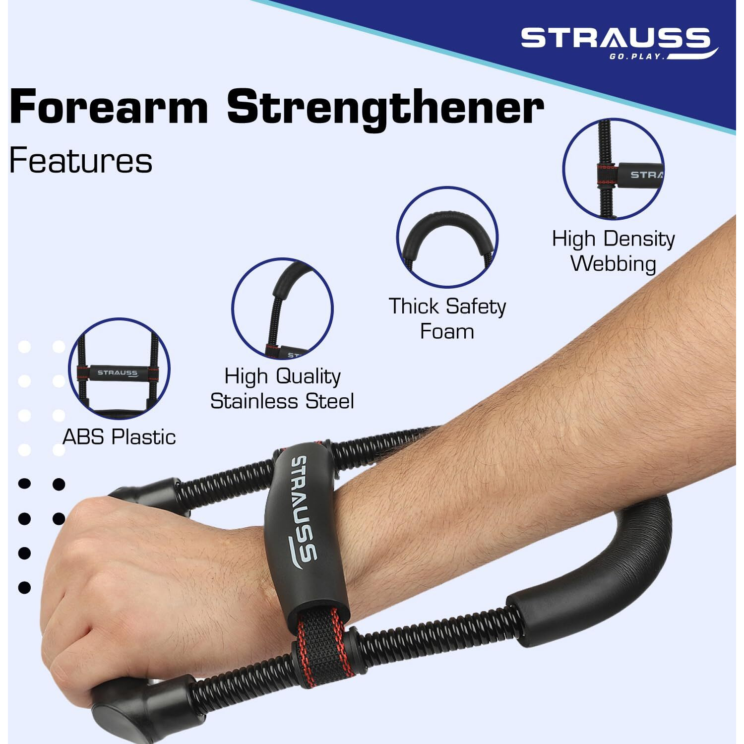 Strauss Wrist/Forearm Strengthener |Improves Grip Strength |Arm Exercise Equipment for Forearm Workout |Adjustable Resistance |Hand and Wrist Strength Trainer|Ideal for Athletes and Musicians, (Black)