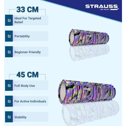 Strauss Deep Tissue Massage Foam Roller|High-Density Muscle Roller for Myofascial Release, Physical Therapy, Yoga, Pilates|Exercise Equipment for Deep Tissue Massage and Muscle Relief|45cm,(Purple)