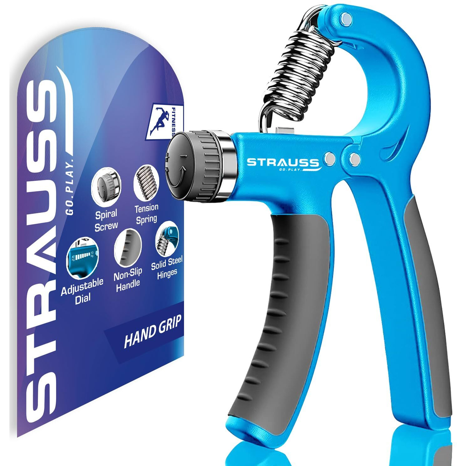 Strauss Adjustable Hand Grip| Adjustable Resistance (10KG - 40KG) | Hand Gripper for Home & Gym Workouts | Perfect for Finger & Forearm Hand Exercises & Strength Building for Men & Women (Black/Blue)