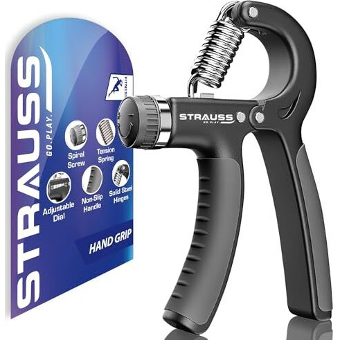 Strauss Adjustable Hand Grip| Adjustable Resistance (10KG - 40KG) | Hand Gripper for Home & Gym Workouts | Perfect for Finger & Forearm Hand Exercises & Strength Building for Men & Women (Black)