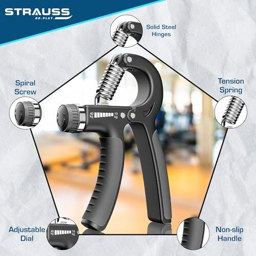 Strauss Adjustable Hand Grip| Adjustable Resistance (10KG - 40KG) | Hand Gripper for Home & Gym Workouts | Perfect for Finger & Forearm Hand Exercises & Strength Building for Men & Women (Black)