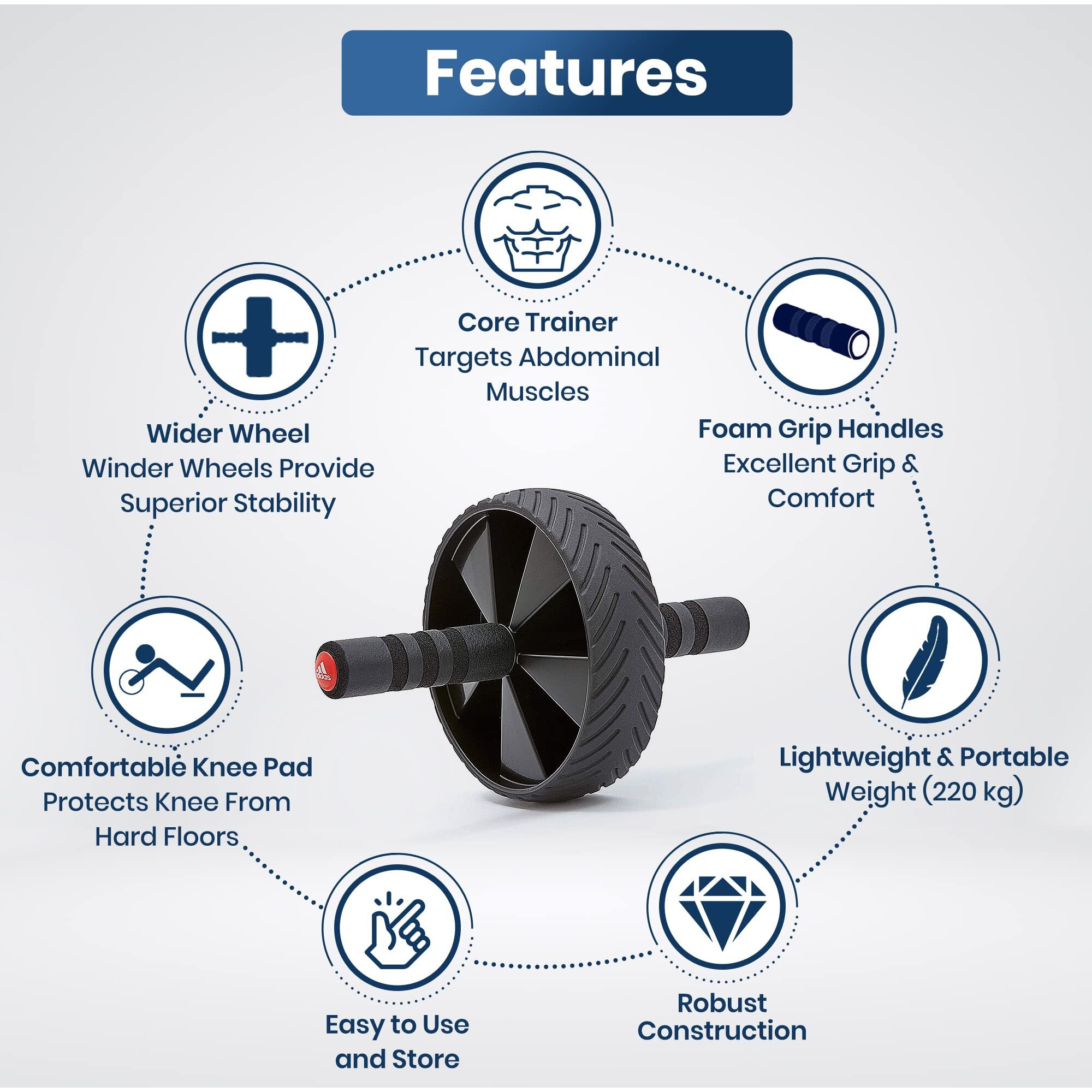 Dr Trust USA Ab Wheel Roller with Knee Mat for Men & Women Abs & Muscles Building, Core Workout, Professional Exercise Equipment for Full Body Toning with Strengthen Training -311 (Black)