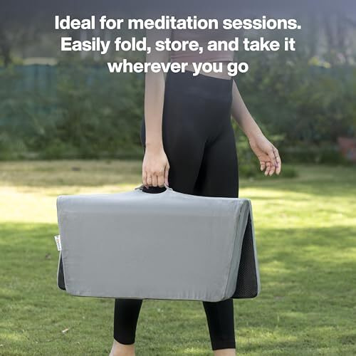 FOVERA Meditation Yoga Step Cushion - Foldable Portable Large Size Meditation Block, Light Weight, Easy to Carry with Premium Velvet Cover (Grey)
