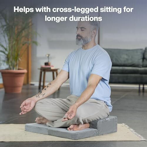 FOVERA Meditation Yoga Step Cushion - Foldable Portable Large Size Meditation Block, Light Weight, Easy to Carry with Premium Velvet Cover (Grey)
