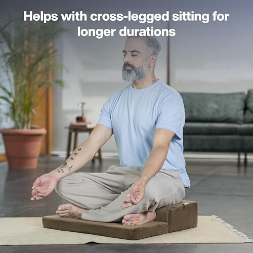 FOVERA Meditation Seat Cushion - Foldable Portable Large Size Meditation Yoga Block, Light Weight, Easy to Carry with Premium Velvet Cover (Brown)