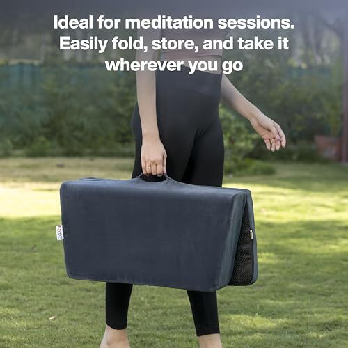 FOVERA Meditation Cushion - Foldable Portable Large Size Meditation Yoga Block, Light Weight, Easy to Carry with Premium Removable & Washable Velvet Cover (Dark Grey)