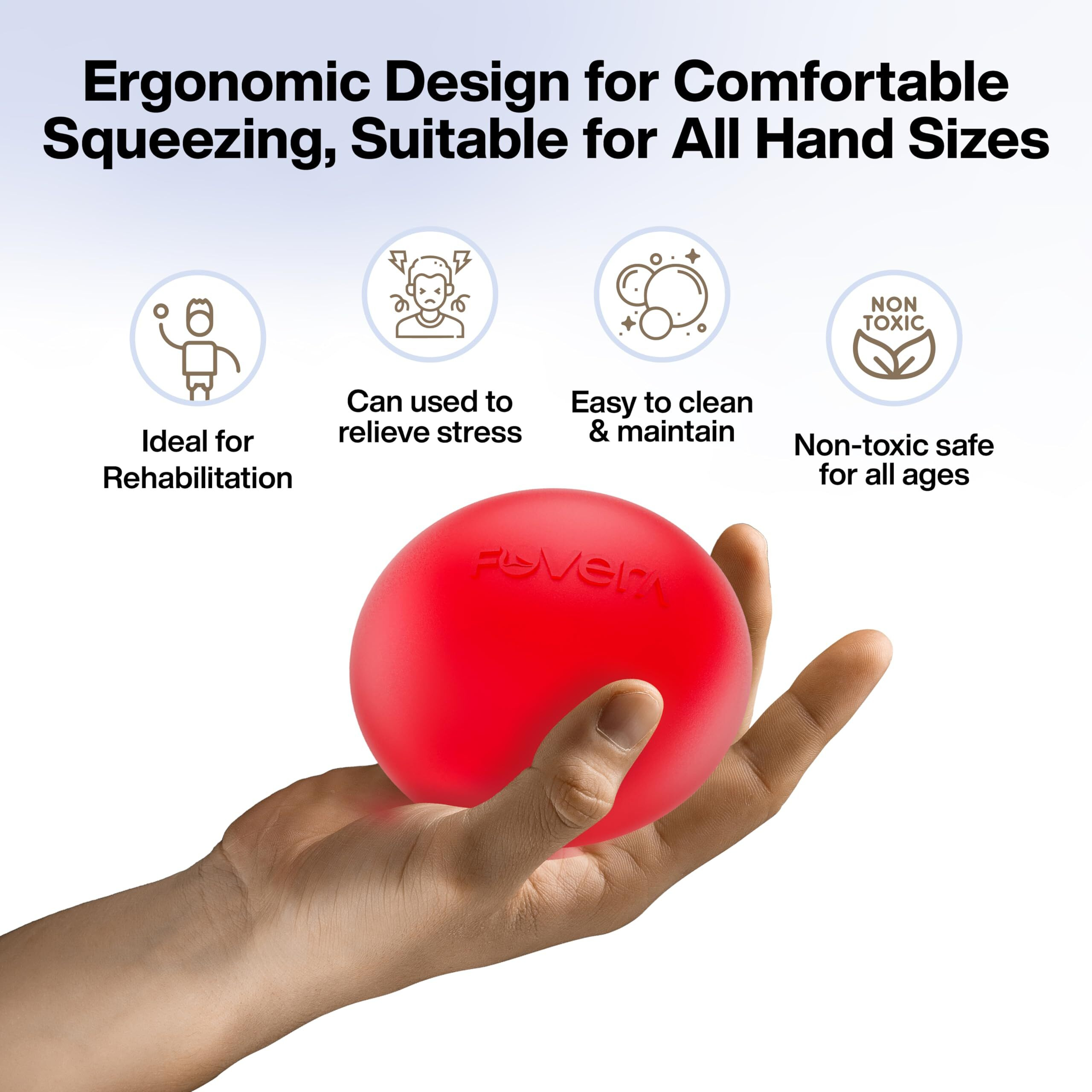 FOVERA Stress Relief MEDIUM Resistance Ball (1 pcs) for Hand Therapy, Exercise, Arthritis, Finger, Wrist, Carpal Tunnel, Pain Relief, Grip Exerciser Strengthening (2.5 inch, Red, Medium)
