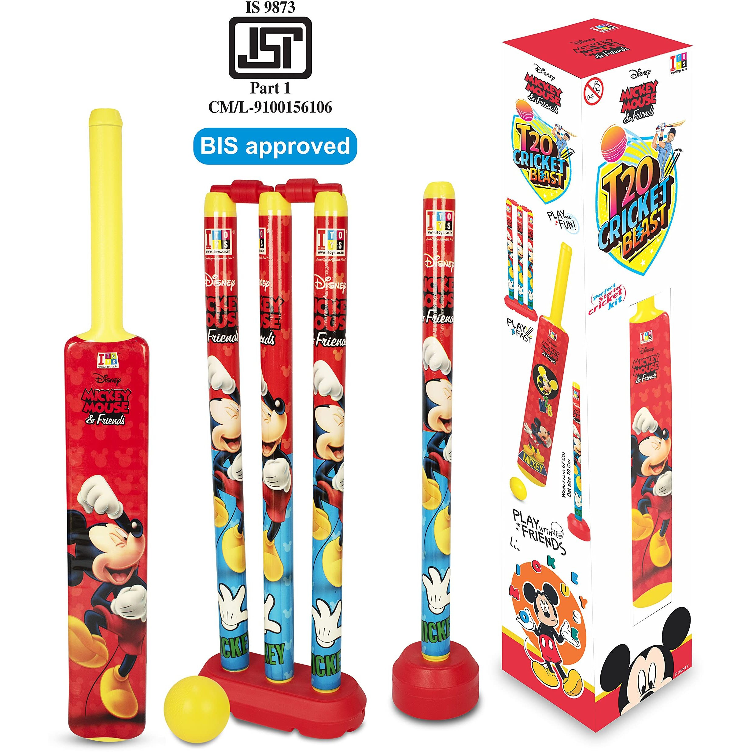 Disney Mickey 20-20 Cricket Set for Kids Bat & Ball Set Playing Outdoor and Indoor Sports Game Toy (20-20 Cricket kit)