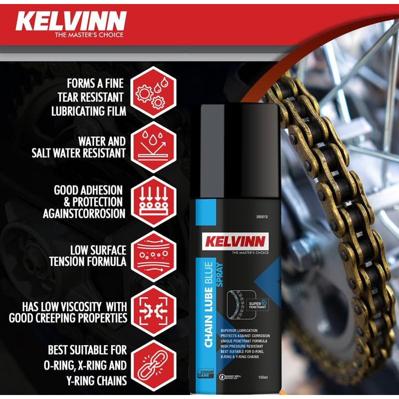 KELVINN Bike Chain Lube, 150ml- Durable, Tear & Noise-Reducing Lubricant/Oil for Rain & Corrosion Protection | Prevents Sling-off & Chain Breakage | Ensures Extended Chain Life  Blue