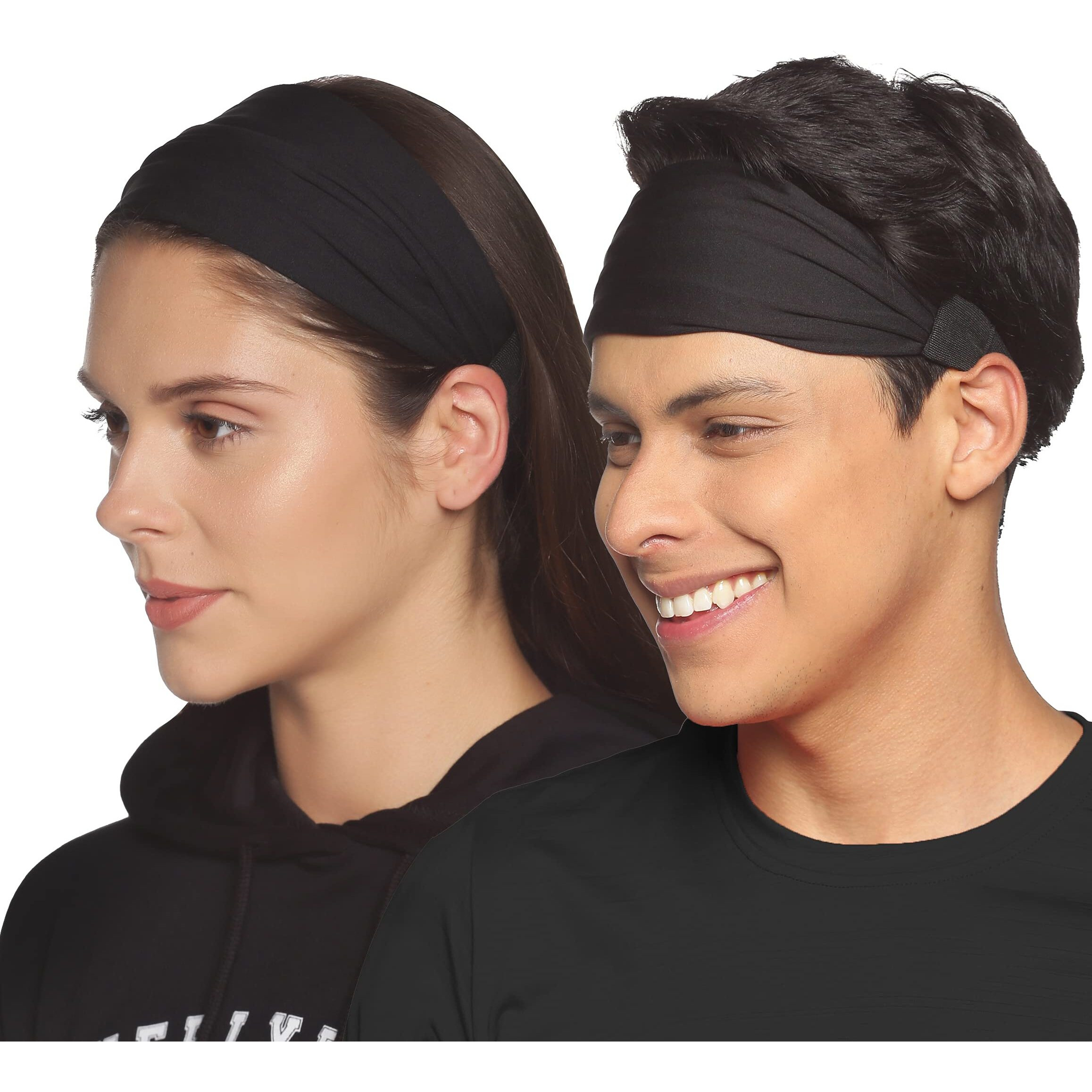Boldfit Nylon Gym Headband for Men and Women - Sports Headband for Workout & Running, Breathable, Non-Slip & Quick Drying Head Bands for Long Hair (Black), One Size (Headbandblack)