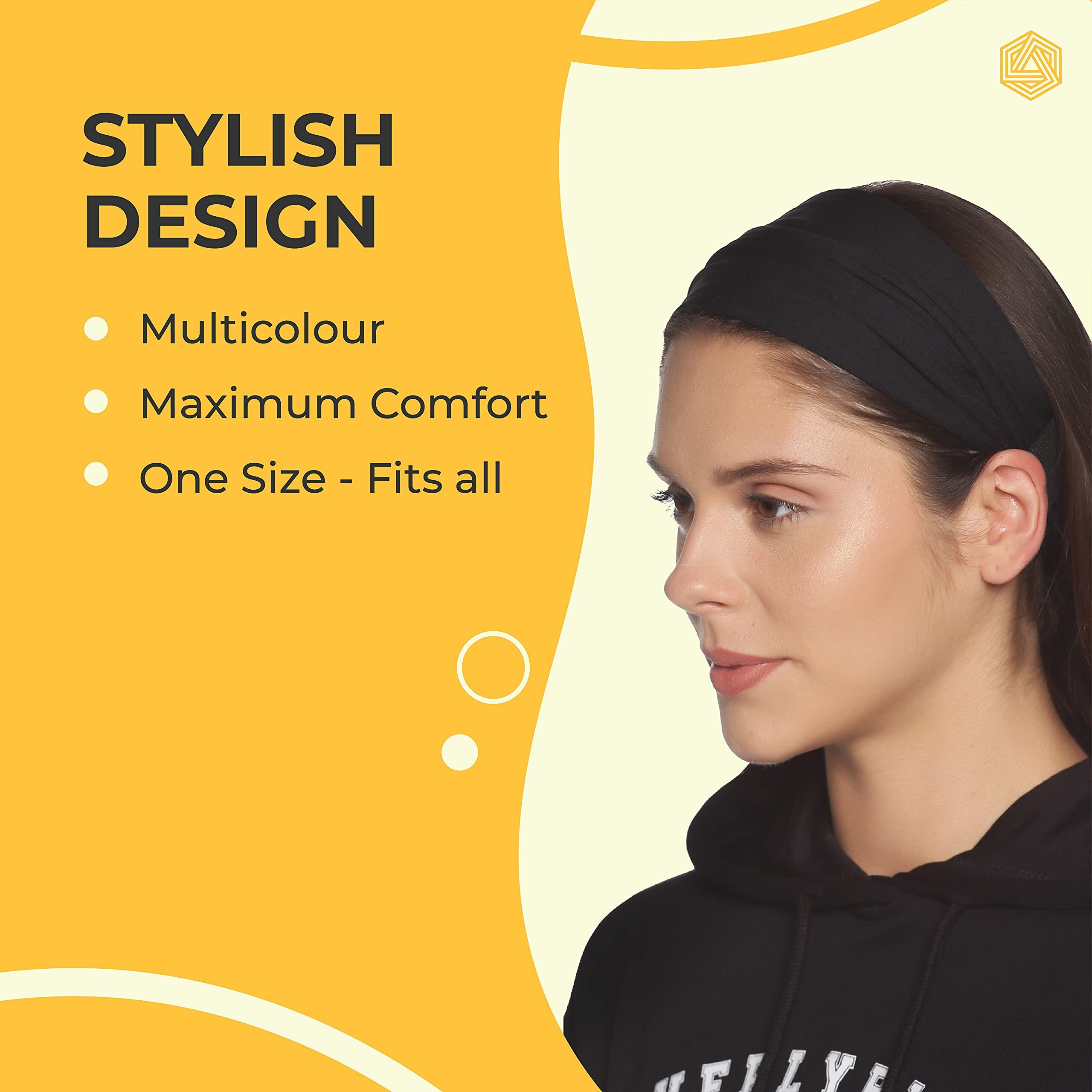 Boldfit Nylon Gym Headband for Men and Women - Sports Headband for Workout & Running, Breathable, Non-Slip & Quick Drying Head Bands for Long Hair (Black), One Size (Headbandblack)