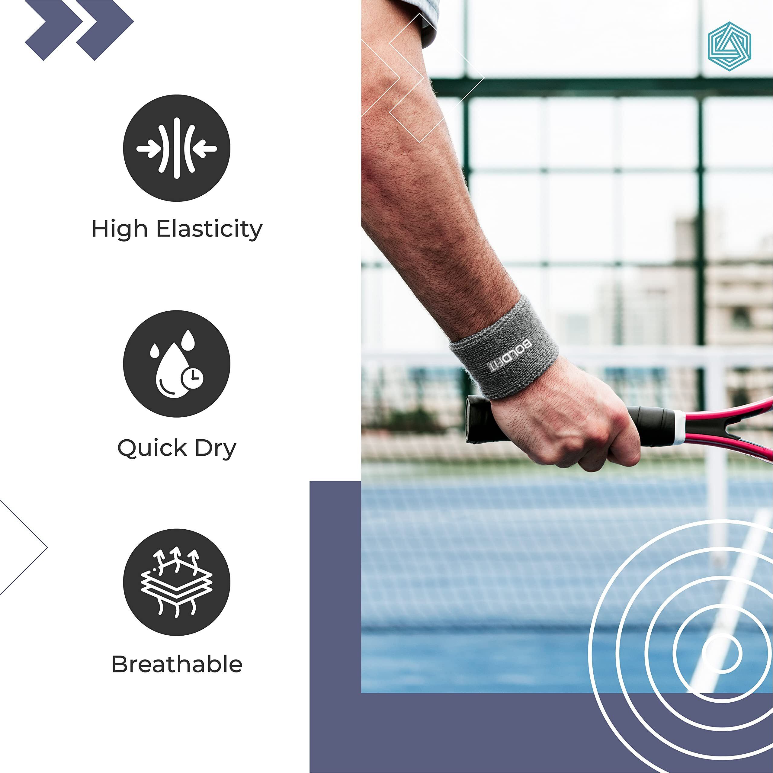 Boldfit Cotton Wrist Band for Men & Women 3 Inch - Wrist Sweat Band for Badminton Football, Basketball, Running & Athletic Sports, Sweat Absorbent Wrist Bands Made in India - Grey