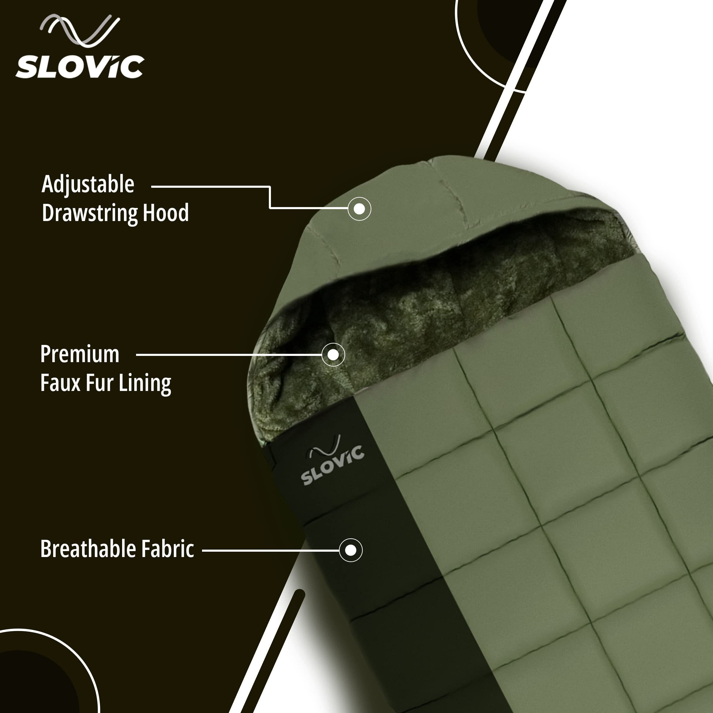 Sleeping Bag for Camping by SLOVIC with Extra Fur Lining for Winters| Up to - 10C | Sleeping Bags for Adults | Army Sleeping Bag | Camping Accessories