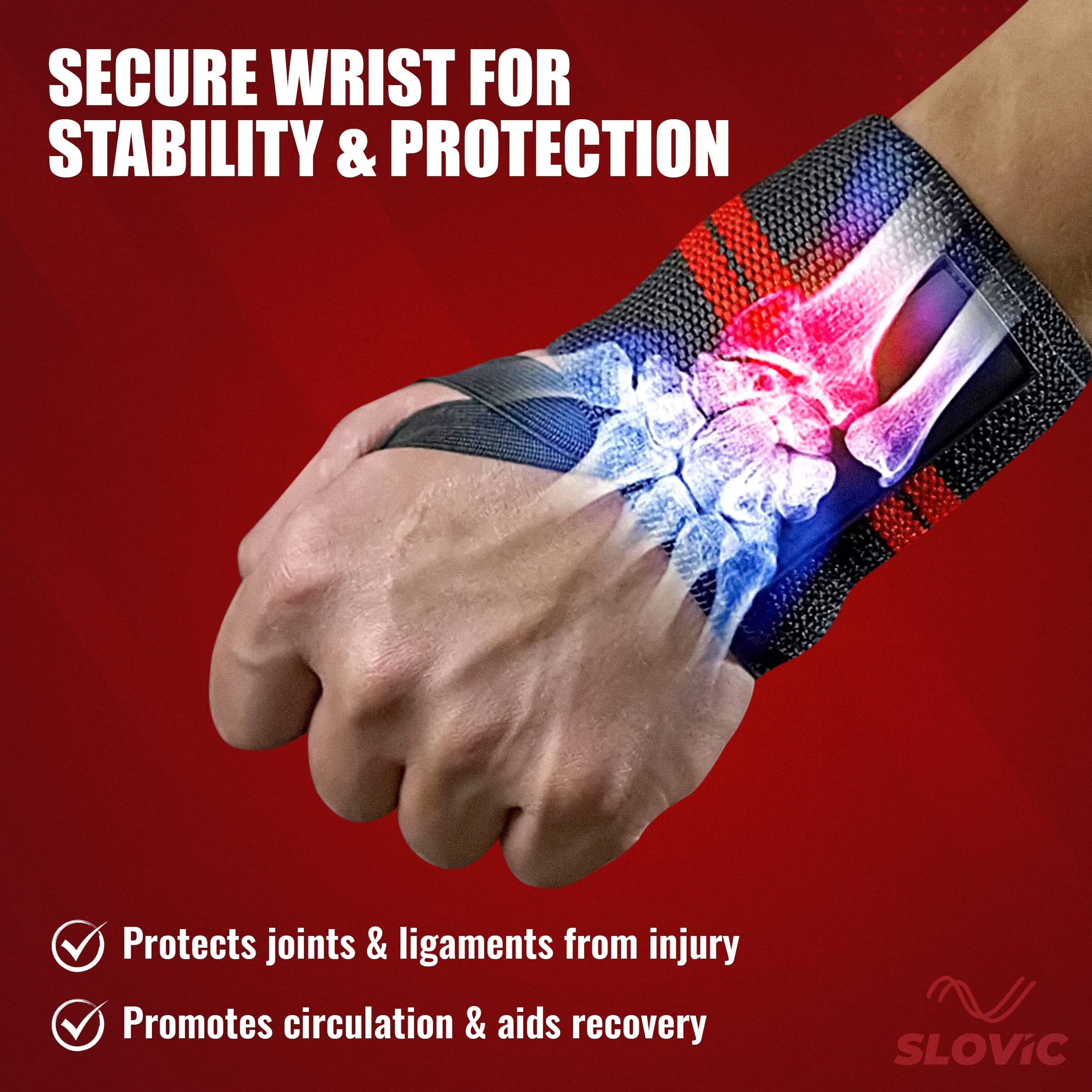 SLOVIC Wrist Band for Men Gym, Breathable Gym Wrist Support for Men Red-Strip | Perfect Wrist Band for Pain Relief | Performance Enhancement Straps for Gym, Weightlifting, Gymnastics & Cross-Training