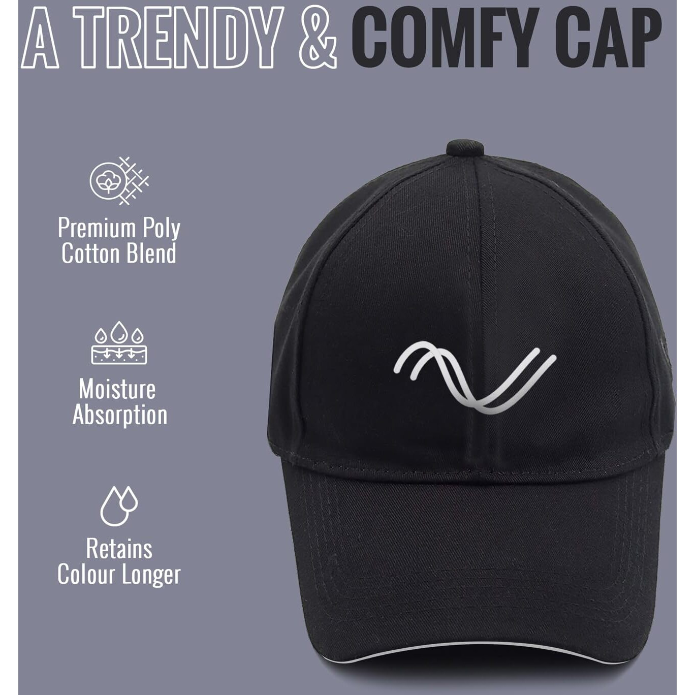 SLOVIC Cap for Men Free Size with Adjustable Strap Caps for All Sports Baseball, Cricket, Gym, Tennis Black