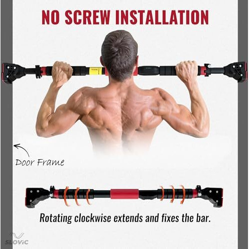 SLOVIC Pull-Up Bar Doorway for Home Workout No Screws Chin Up Bar with Locking Mechanism Max Load 200Kg Adjustable (72 to 110 CM)