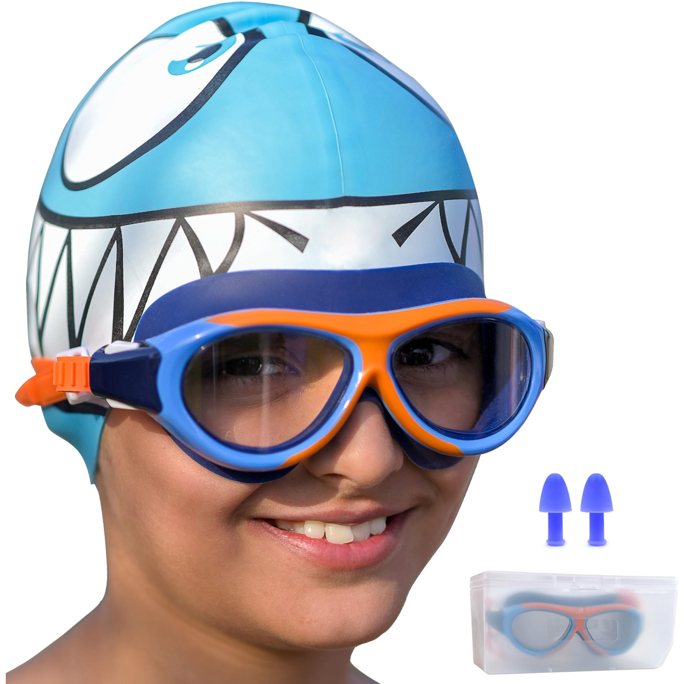 SLOVIC Orange Swimming Goggles for Kids with Ear Plugs | Waterproof | UV Protection Lenses, Anti-Fog Glasses | Perfect Fit for Boys & Girl | Swimming Goggle for Kids 6-14 | Swimming Gear for Kids
