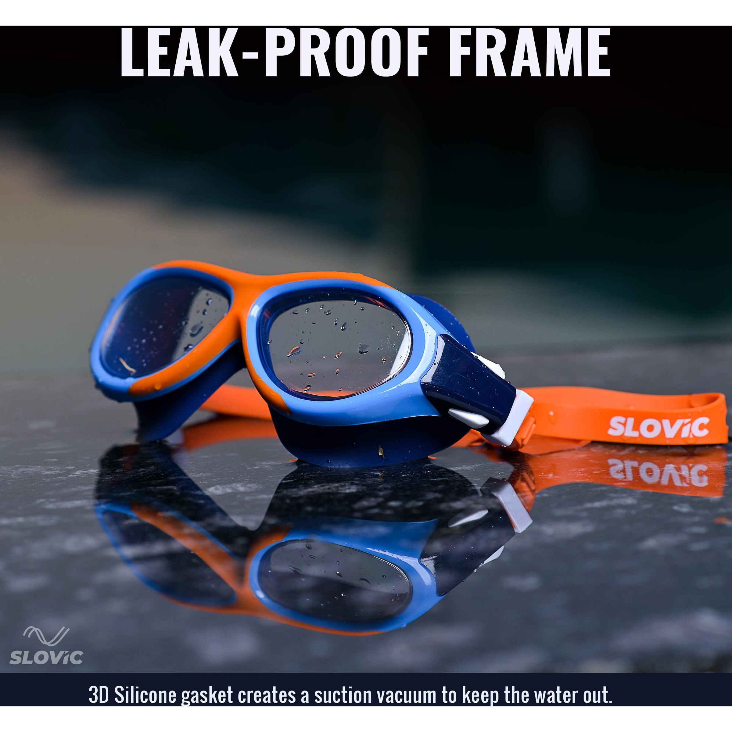 SLOVIC Orange Swimming Goggles for Kids with Ear Plugs | Waterproof | UV Protection Lenses, Anti-Fog Glasses | Perfect Fit for Boys & Girl | Swimming Goggle for Kids 6-14 | Swimming Gear for Kids