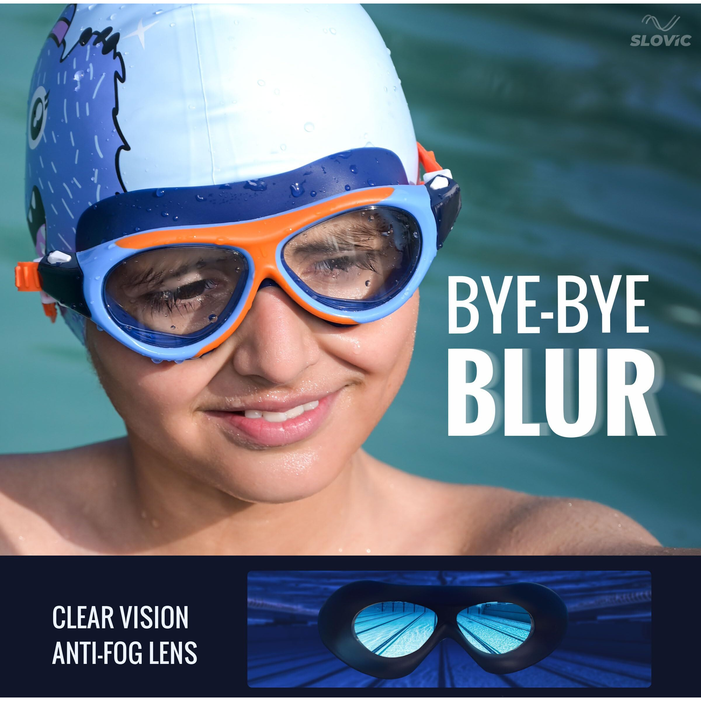 SLOVIC Orange Swimming Goggles for Kids with Ear Plugs | Waterproof | UV Protection Lenses, Anti-Fog Glasses | Perfect Fit for Boys & Girl | Swimming Goggle for Kids 6-14 | Swimming Gear for Kids