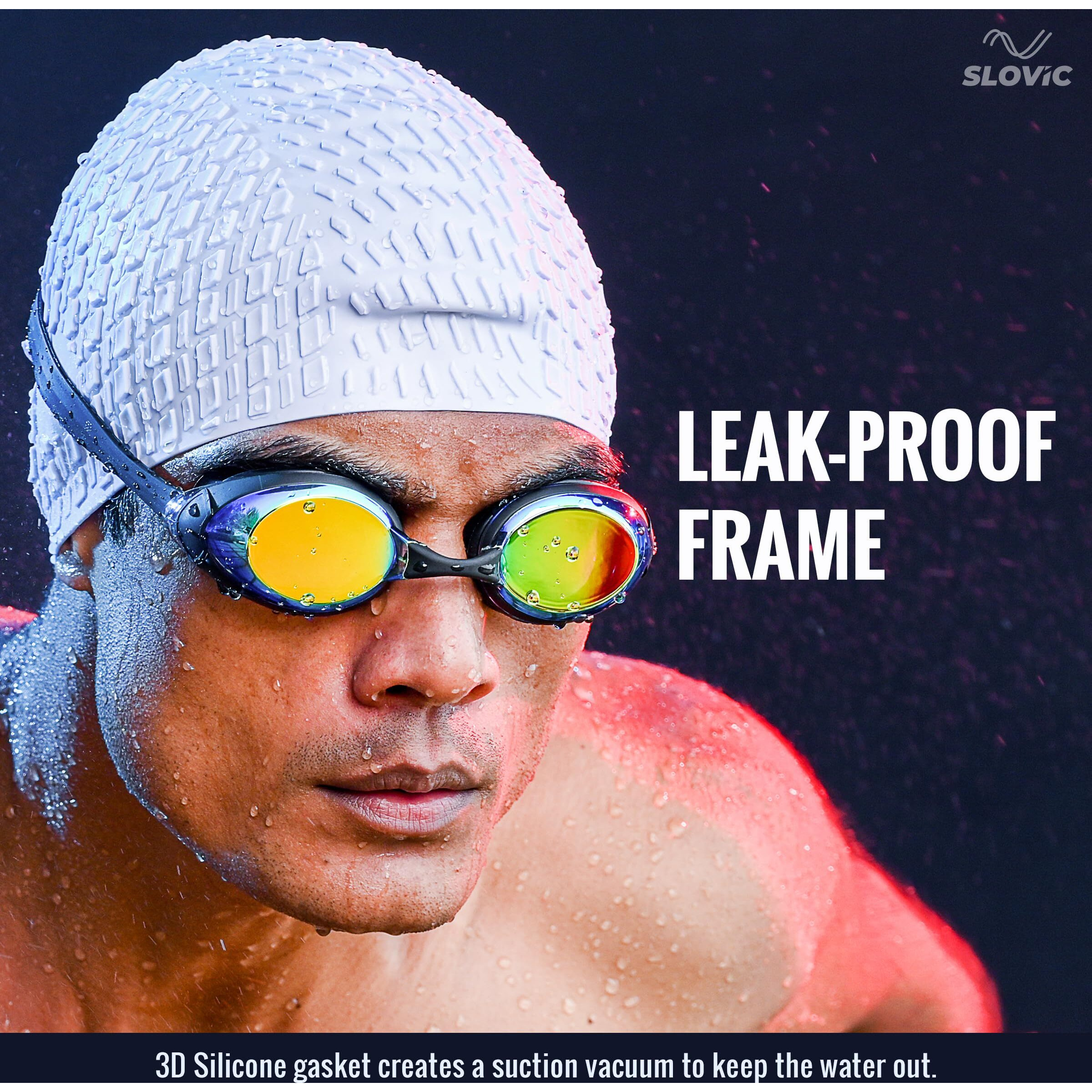 SLOVIC Black Swimming Goggles for Men & Women with Detachable Silicon Nose Bridge| Anti-Fog Glasses, Leak-Proof, Adjustable Straps with Ear Plugs & Nose Clip | Polarized | UV-Protected Swimming Goggle