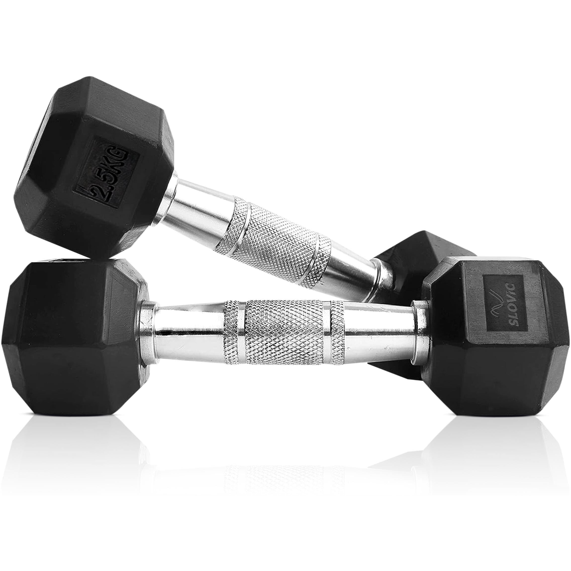 SLOVIC Dumbbells Set for Home Gym | 2.5 kg Dumbbell Set of 2 | Fitness Equipment for Men & Women | Rubber Coated, Hexa Shaped | Workout Core, Arms, Chest | Use with Gym Bench
