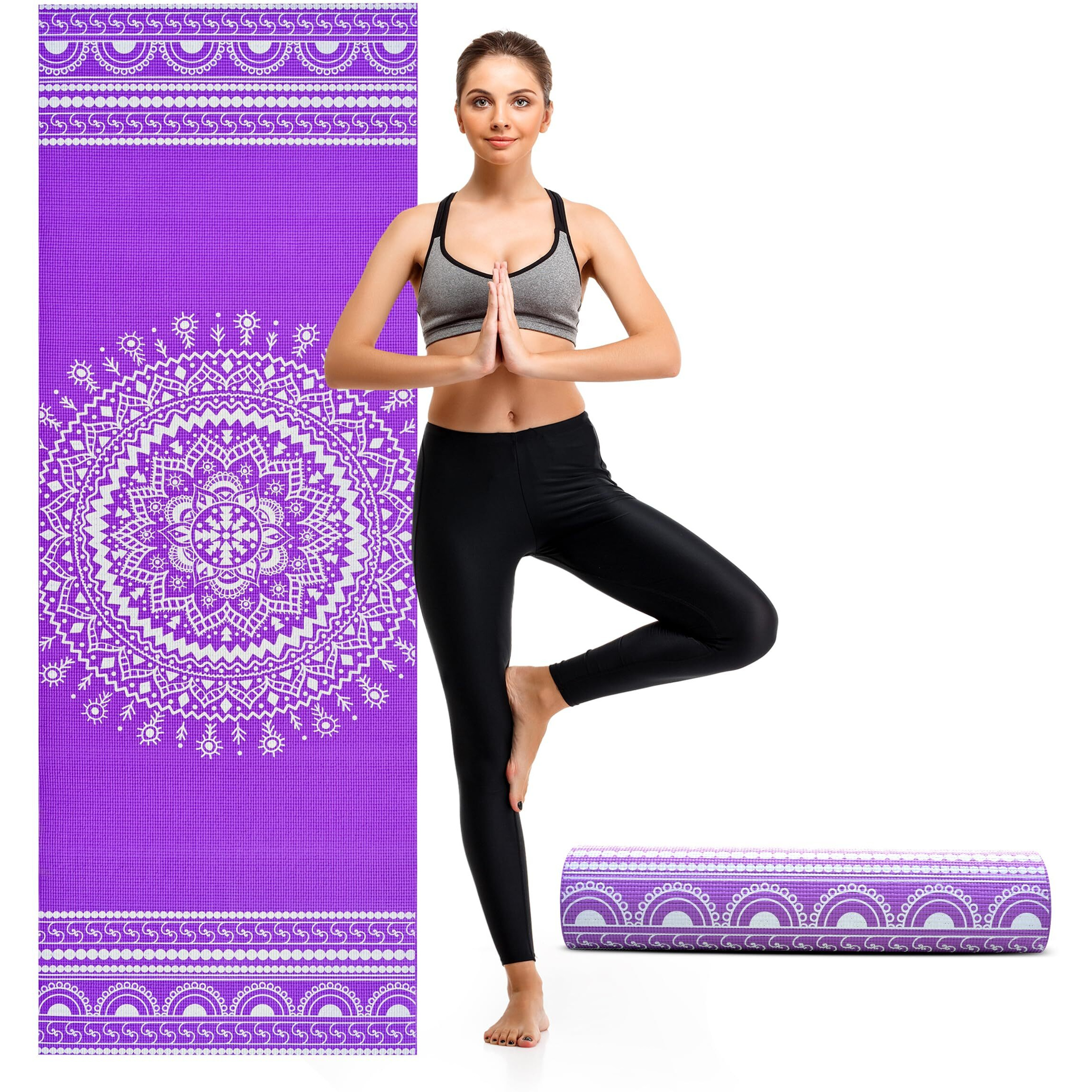 Printed Yoga Mat for Women by SLOVIC | Exercise Mat for Home | Yoga Mat for Men || ANTI SLIP || Yoga Mat & Gym Mat | Workout Mat For Kids | Gym Mats for Indoor Excercise | PVC Purple Yoga Mat 6mm Thick