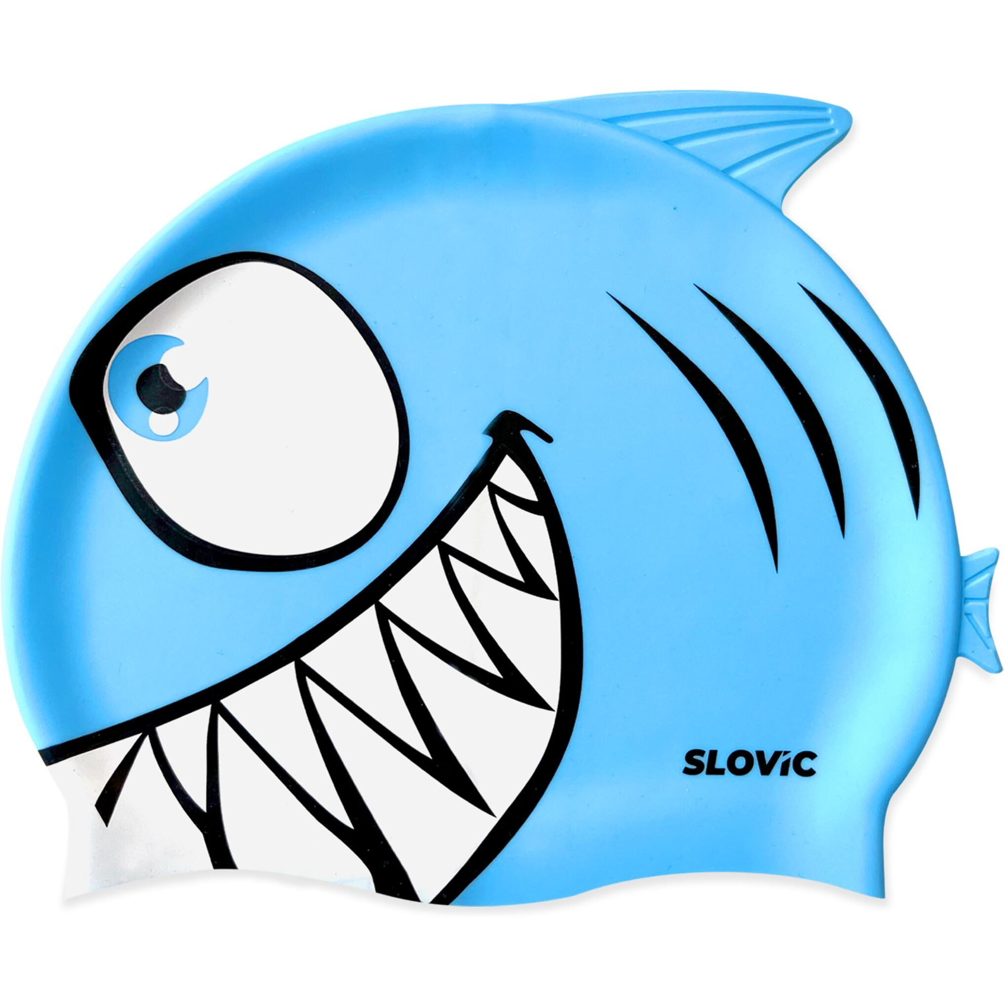 SLOVIC Blue Shark Printed Swimming Caps for Kids | Waterproof Silicone for Boys & Girl | Swimming Caps for Kids 6-14 | No Hair Pulling | Free Size Swimming Caps for Kids