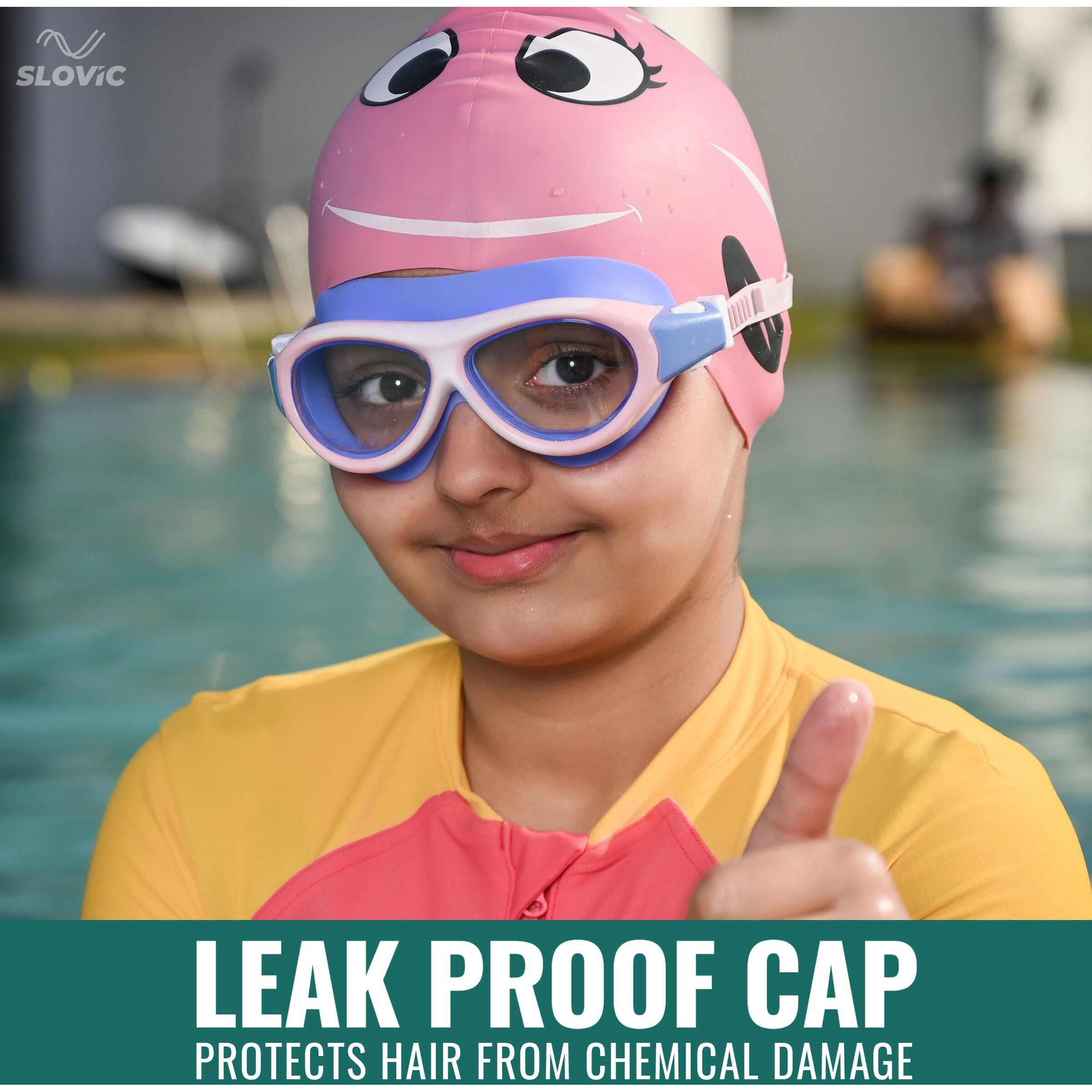 SLOVIC Red Rose Fish Printed Swimming Caps for Kids | Waterproof Silicone for Boys & Girl | Swimming Caps for Kids 6-14 | No Hair Pulling, Free Size Swimming Caps for Kids