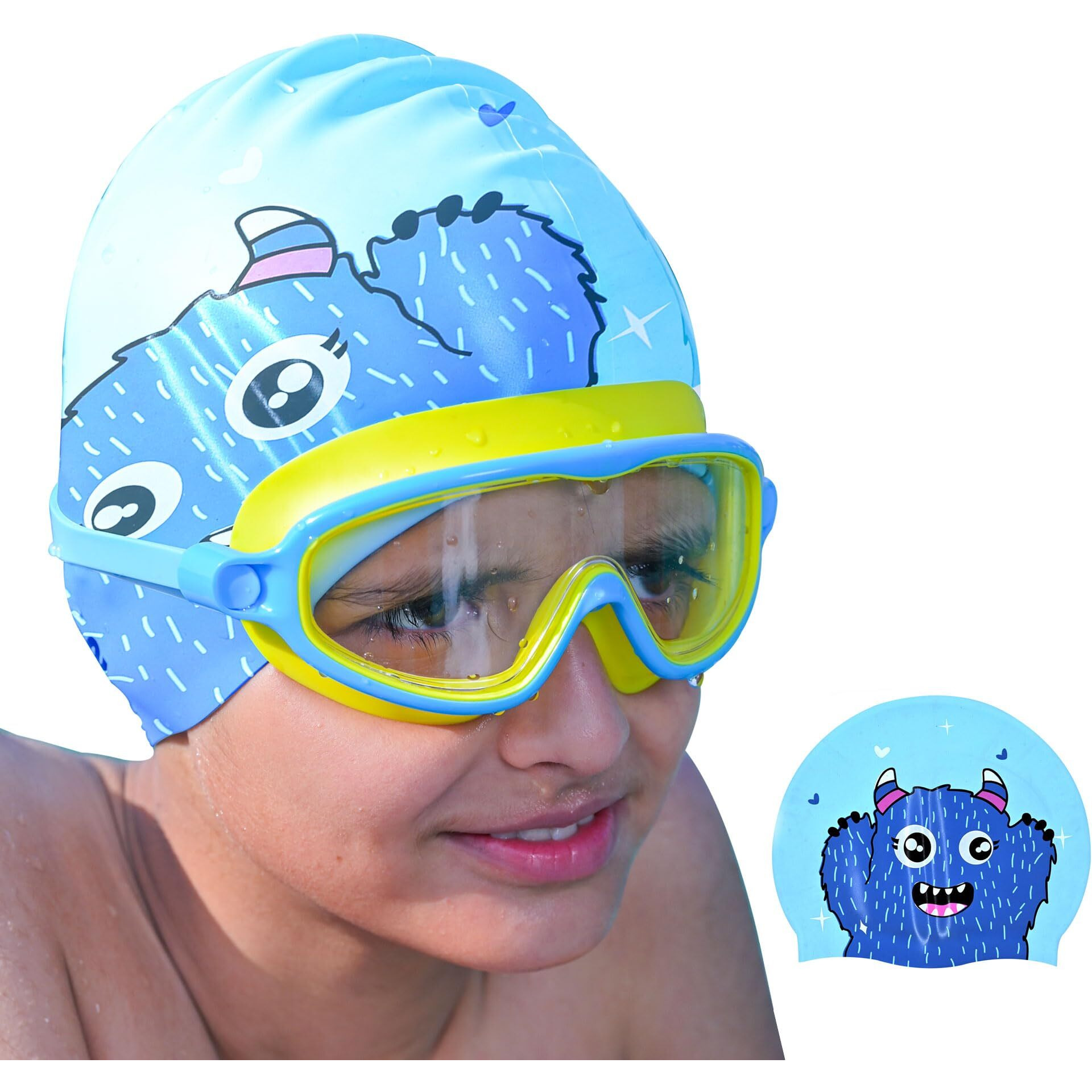 SLOVIC Blue Bear Printed Swimming Caps for Kids | Waterproof Silicone for Boys & Girl | Swimming Caps for Kids 6-14 | No Hair Pulling | Free Size Swimming Caps for Kids