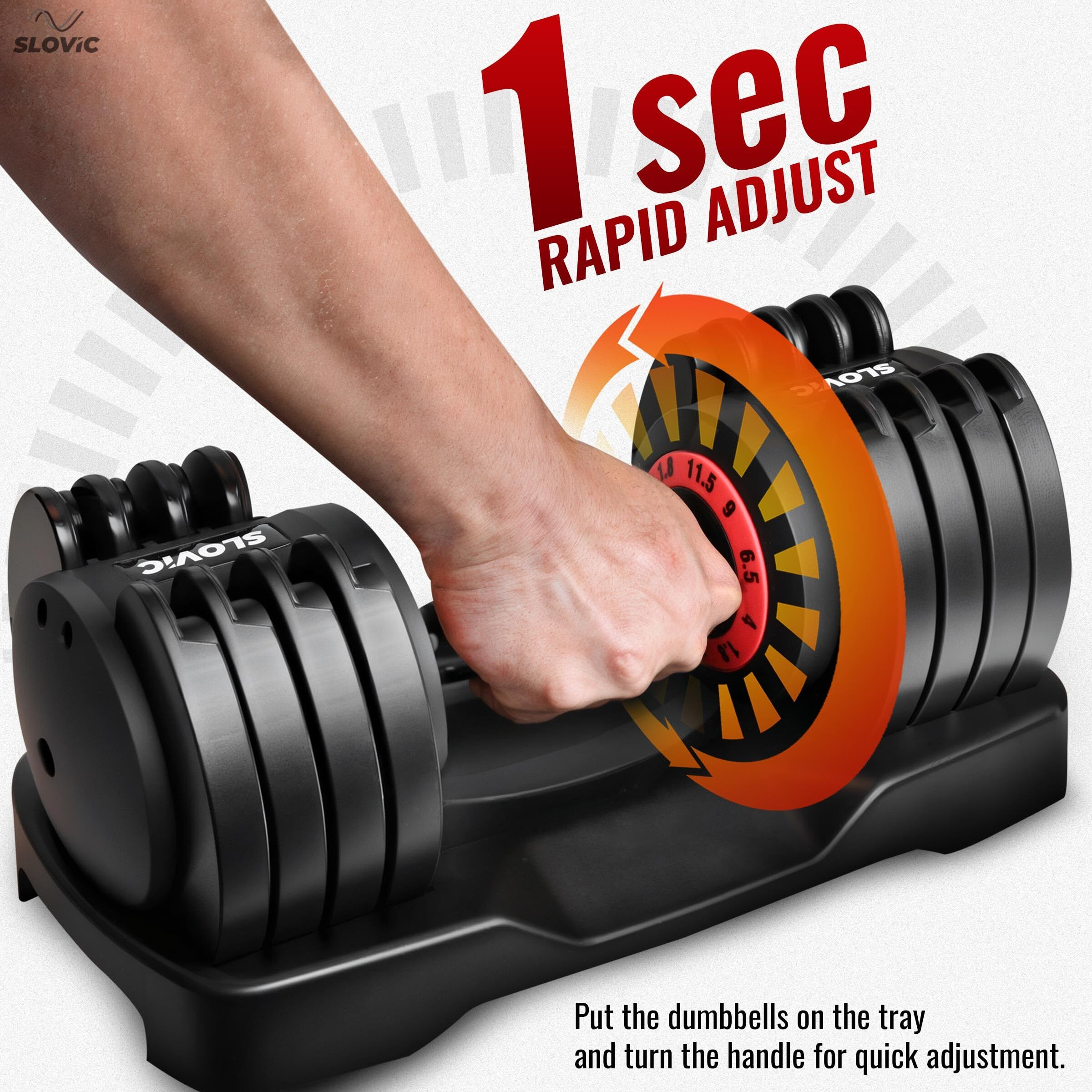 SLOVIC Adjustable Dumbbell Set for Home Gym | Dumbbell from 1.8 kg to 11.5 kg | 5 Weight Combinations for Fitness and Workouts | Safety Lock Tray | Metallic Shifting Mechanism | Pack of 1