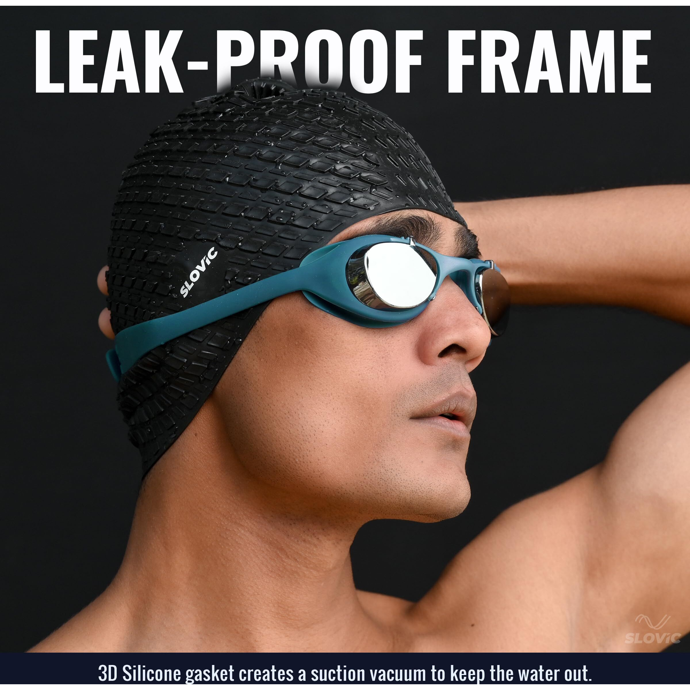 SLOVIC Blue Swimming Goggles for Adults | Swimming Goggle for Men and Women | Anti Fog | UV Protection | Leak Proof | Black | Silicone Strap with Extra Expandability