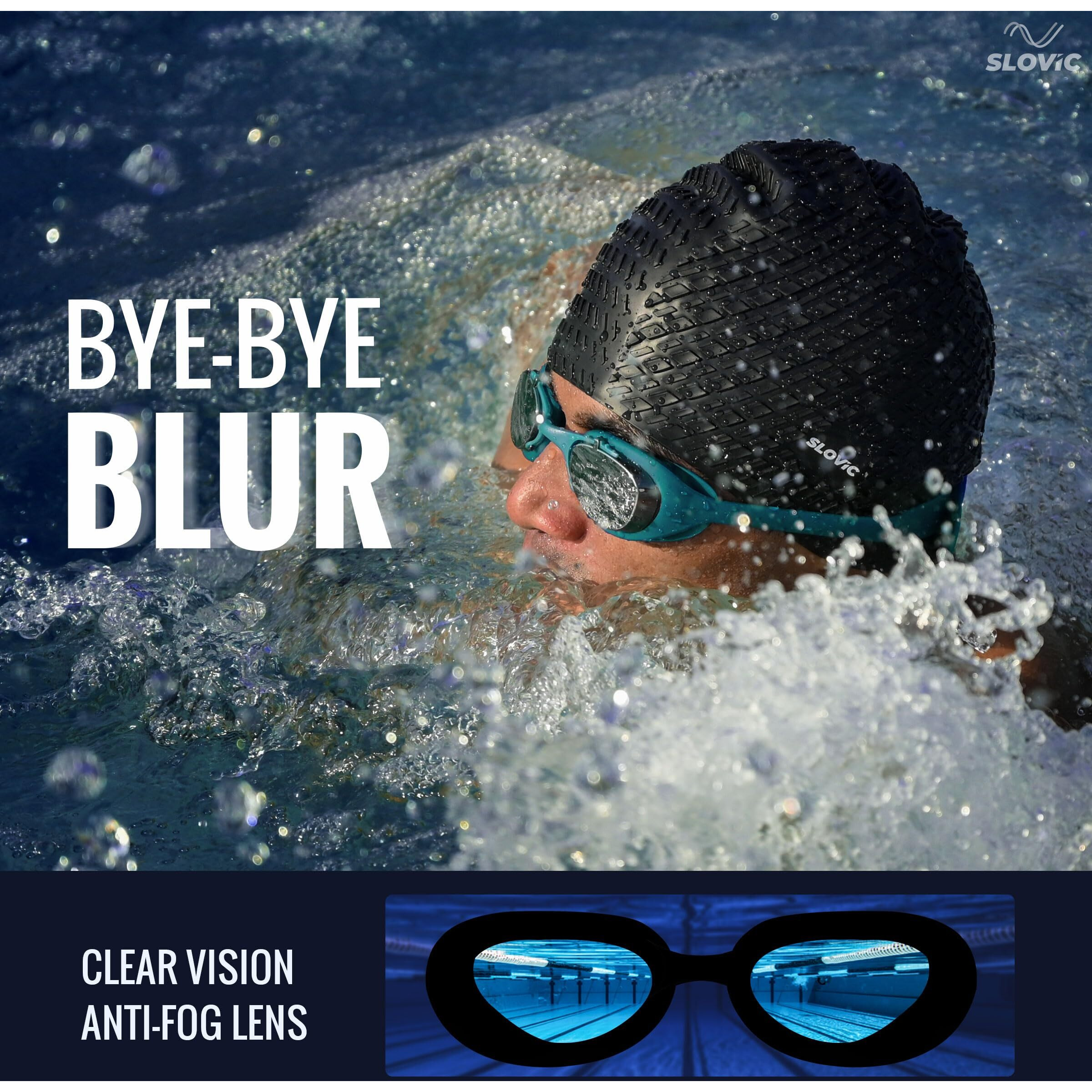 SLOVIC Blue Swimming Goggles for Adults | Swimming Goggle for Men and Women | Anti Fog | UV Protection | Leak Proof | Black | Silicone Strap with Extra Expandability