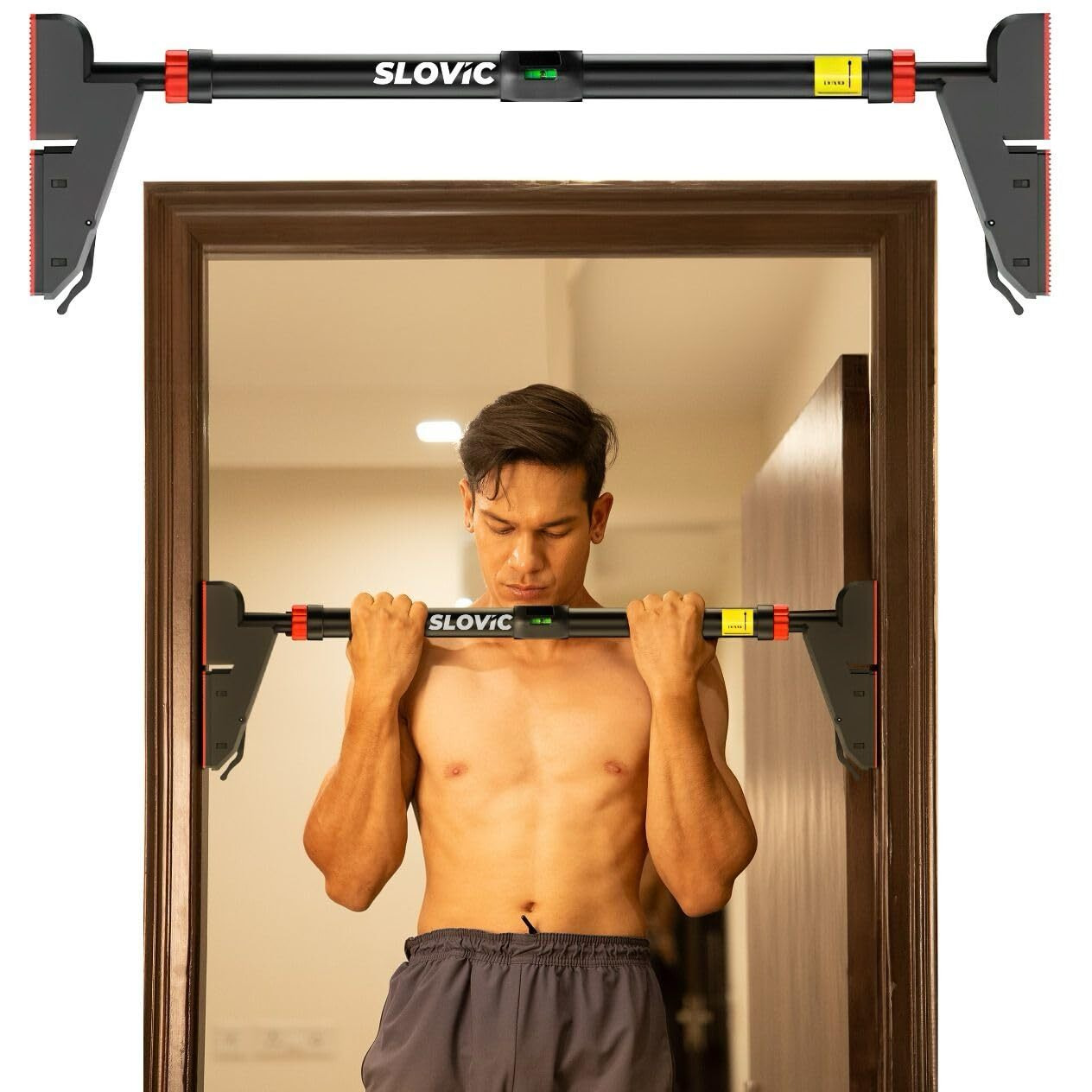 Slovic Upgraded 10th Generation Adjustable Pull-Up Bar, 76-95 cm, Supports 300 kg, Home Fitness Exercise Equipment with Level Meter and Secure Locking Mechanism
